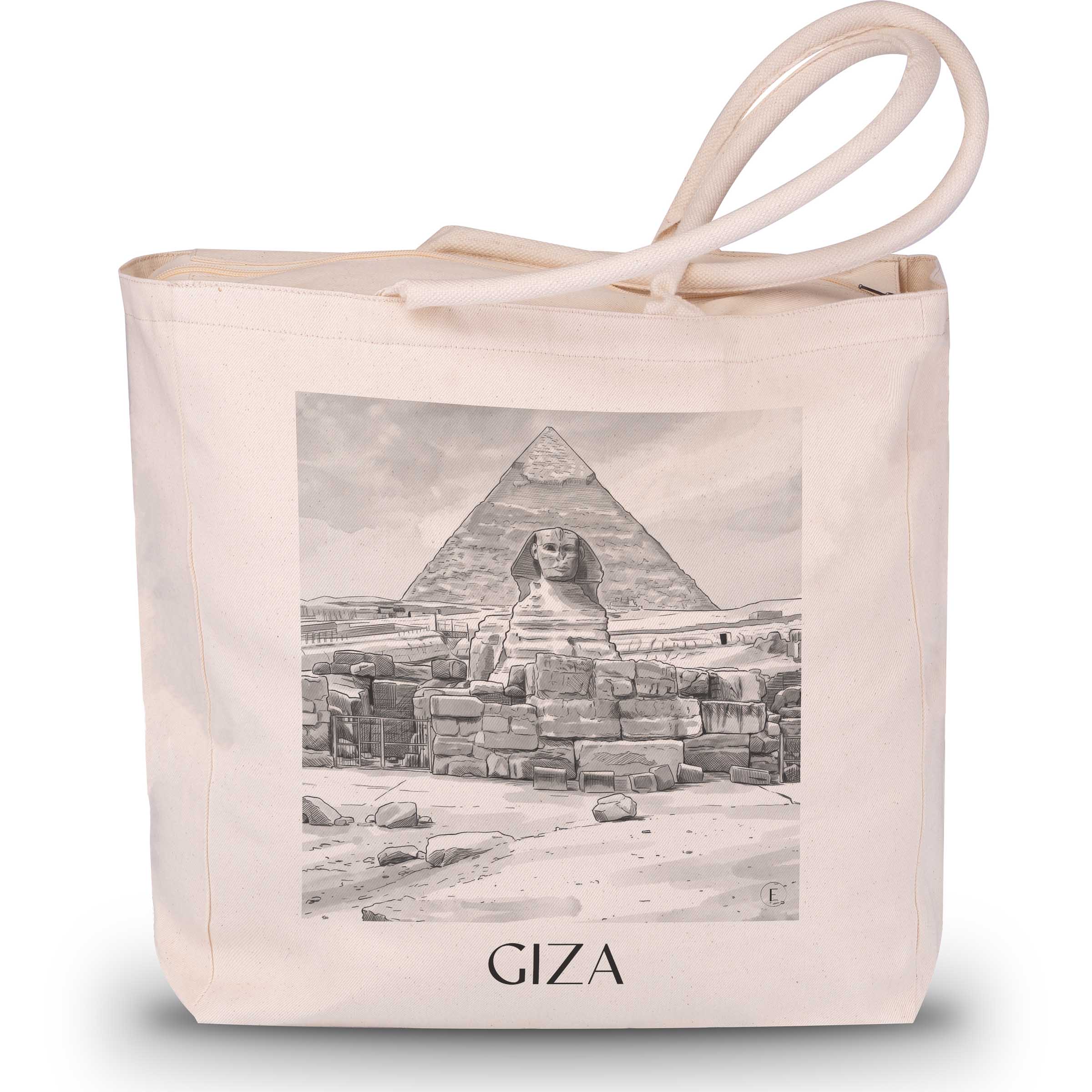 Gizeh - Ägypten Tote Bag - Einkaufstasche im Aquarell Schwarz-Weiß Stil - favplace
