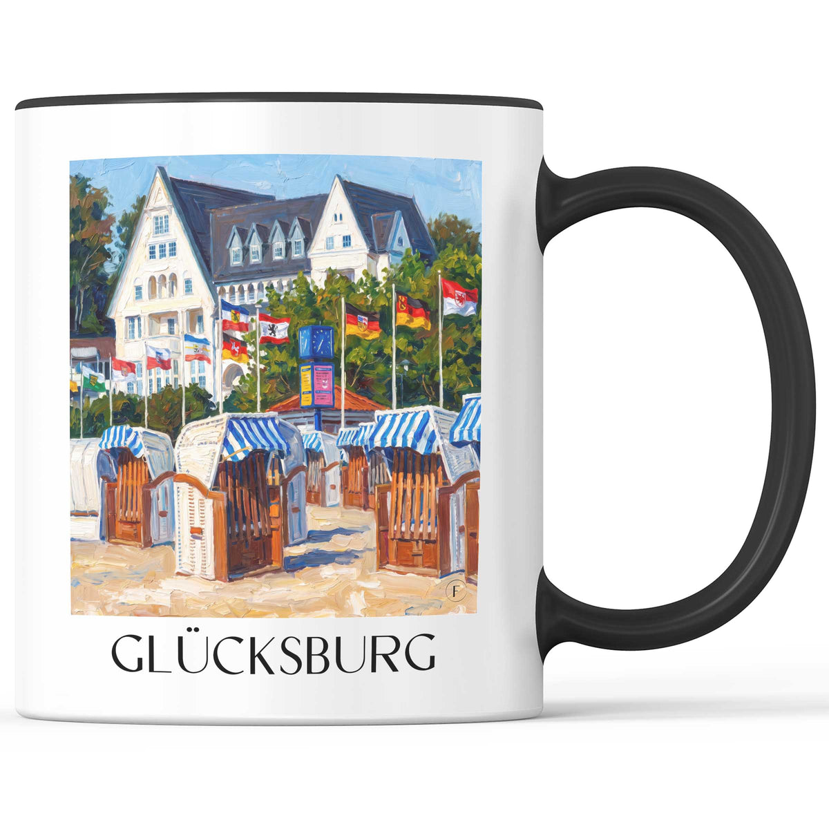 Glücksburg Kaffeebecher - Flensburger Förde - Deutschland Becher - Kaffeetasse im Ölgemälde Stil