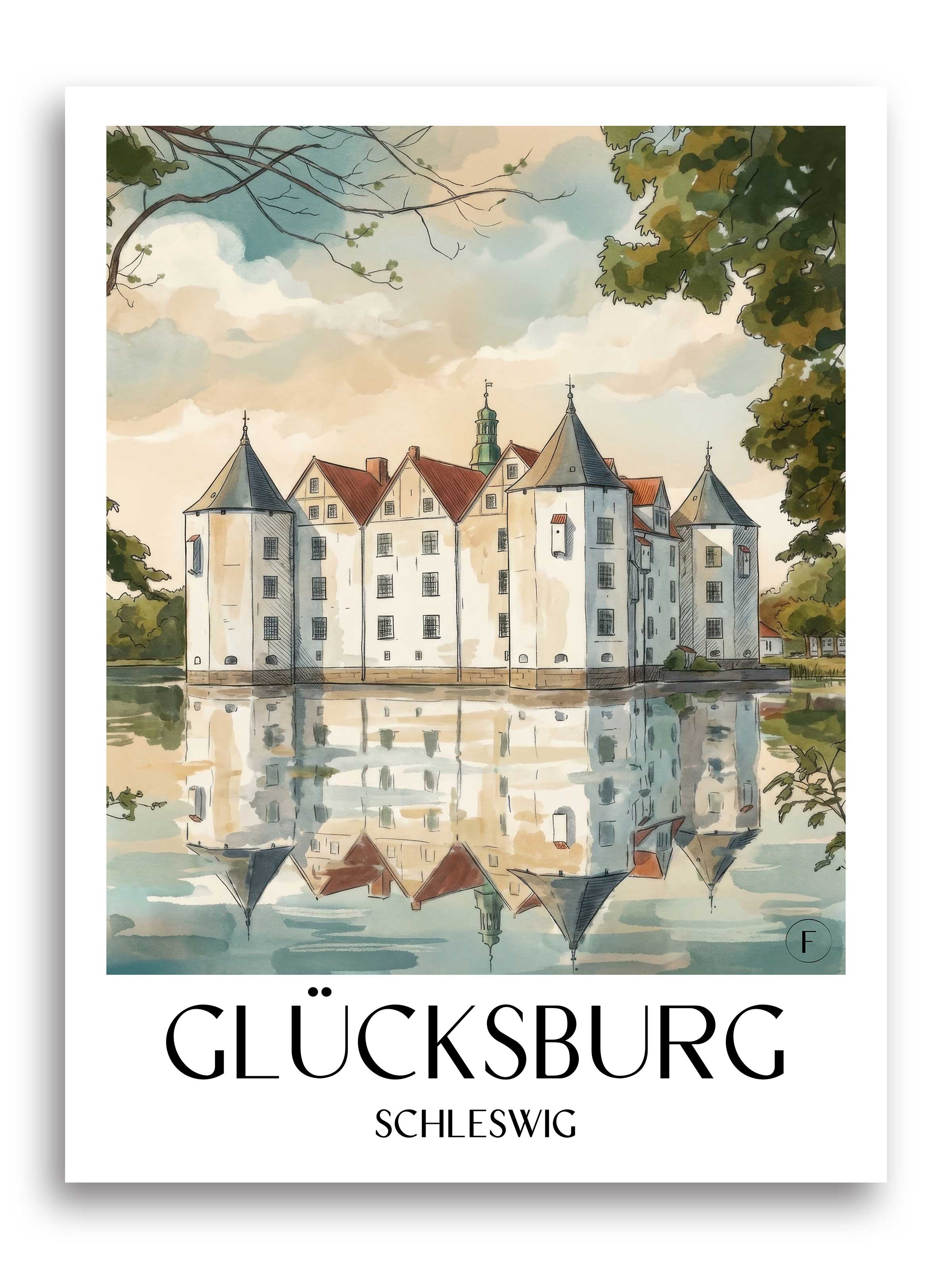 glücksburg-schleswig-deutschland-poster-aquarell