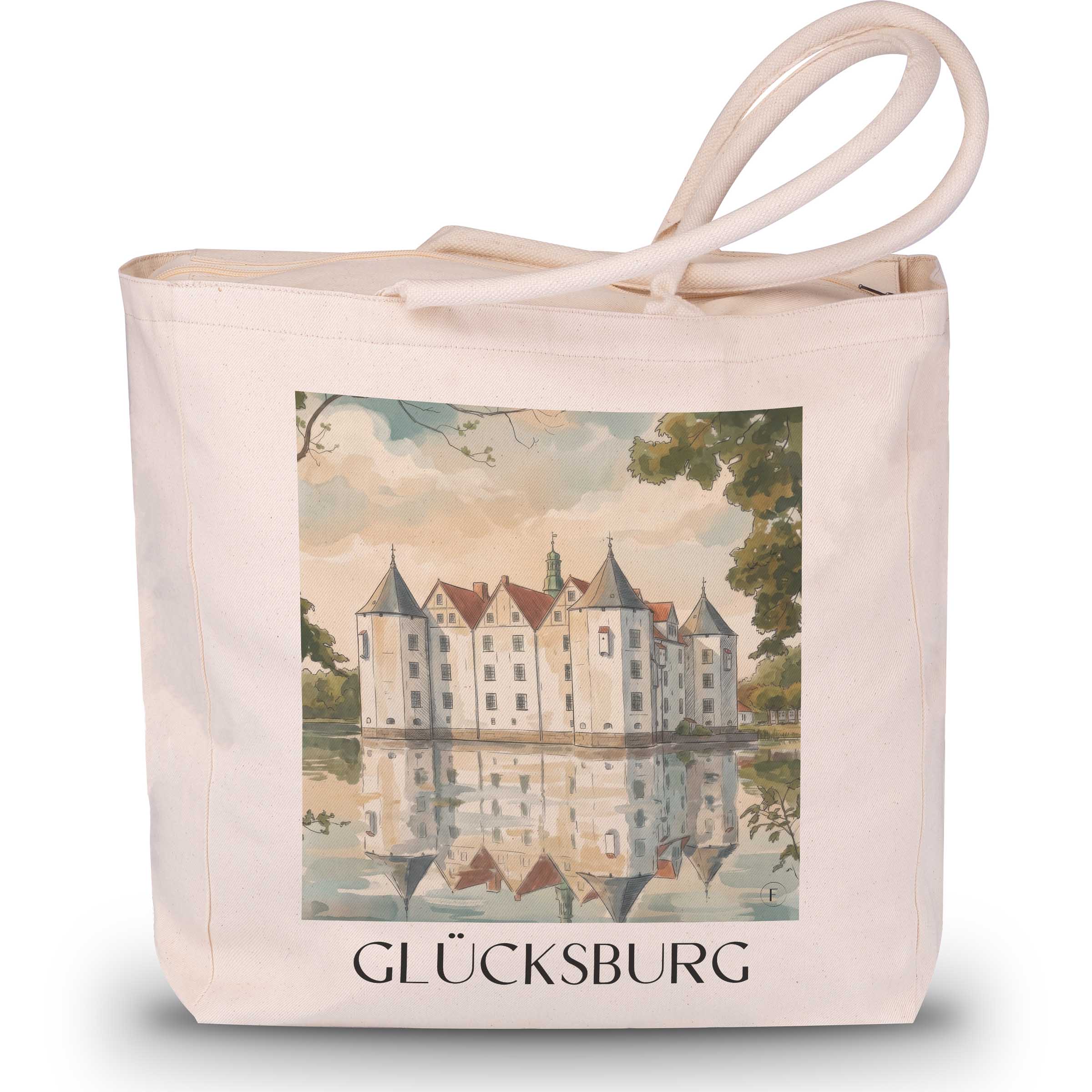 glücksburg-schleswig-deutschland-einkaufstasche-aquarell