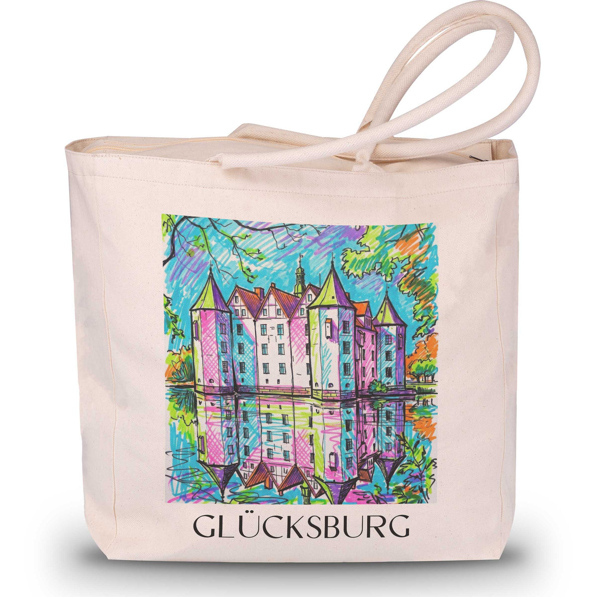 Glücksburg Shopping Tasche - Schleswig - Deutschland Tote Bag - Einkaufstasche im Tag Graffiti Stil - favplace