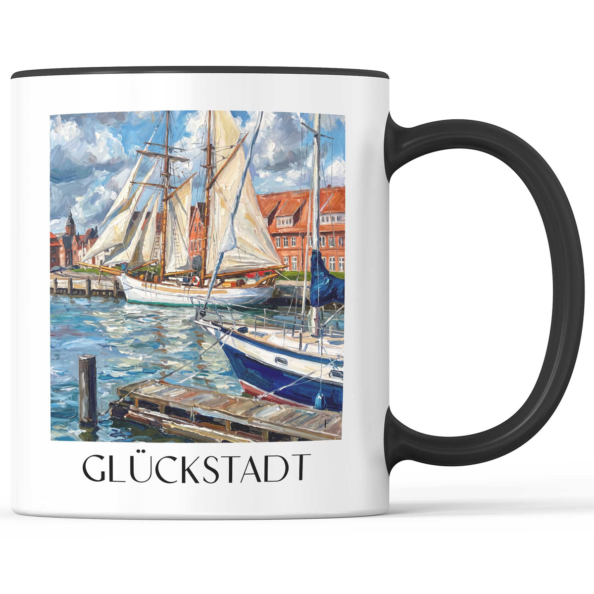 Glückstadt Kaffeebecher - Unterelbe - Deutschland Becher - Kaffeetasse im Ölgemälde Stil