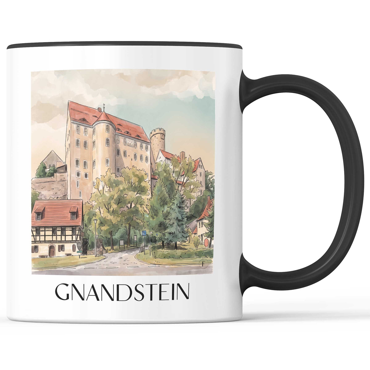 Gnandstein Kaffeebecher - Kohrener Land - Deutschland Becher - Kaffeetasse im Aquarell Stil - favplace