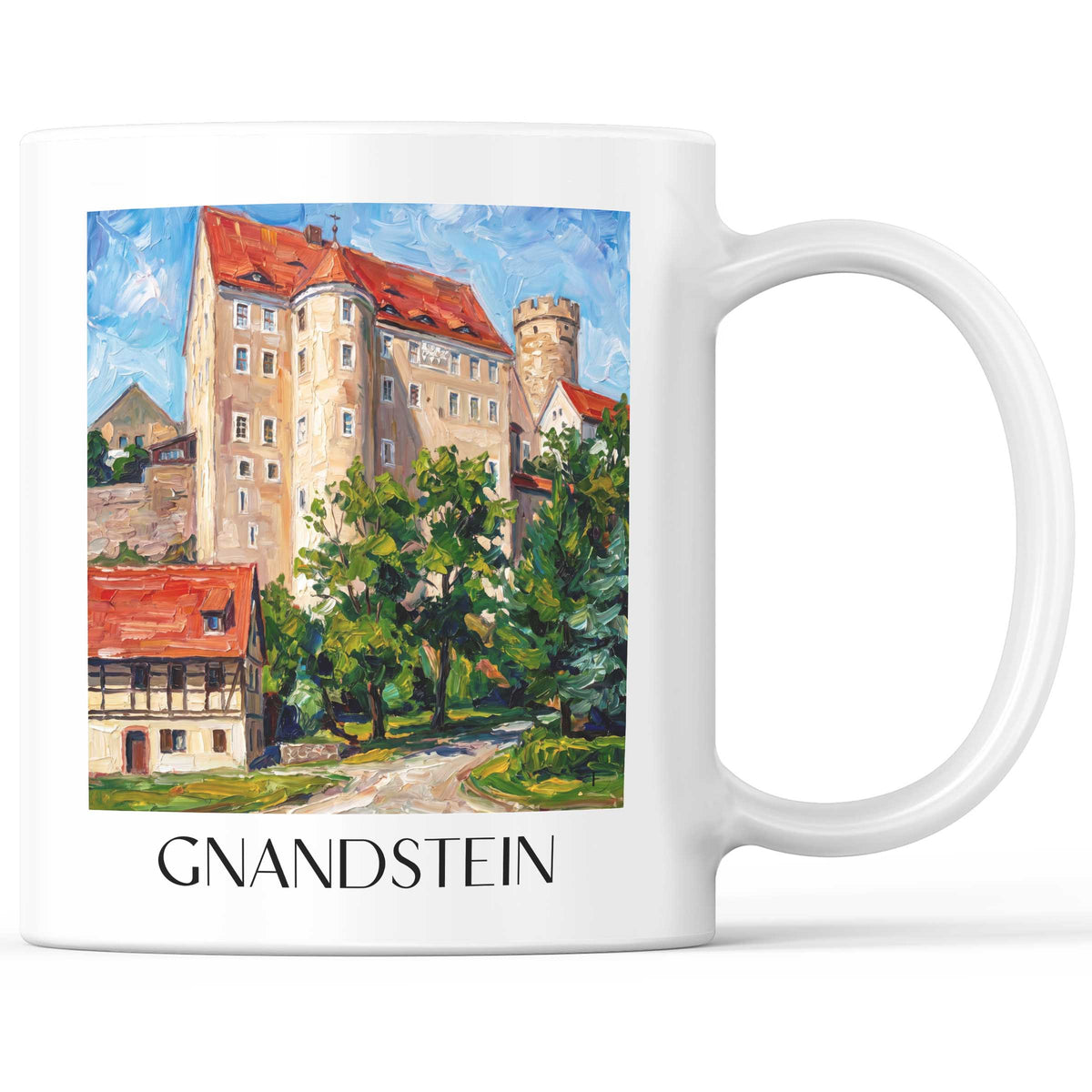Gnandstein Kaffeebecher - Kohrener Land - Deutschland Becher - Kaffeetasse im Ölgemälde Stil