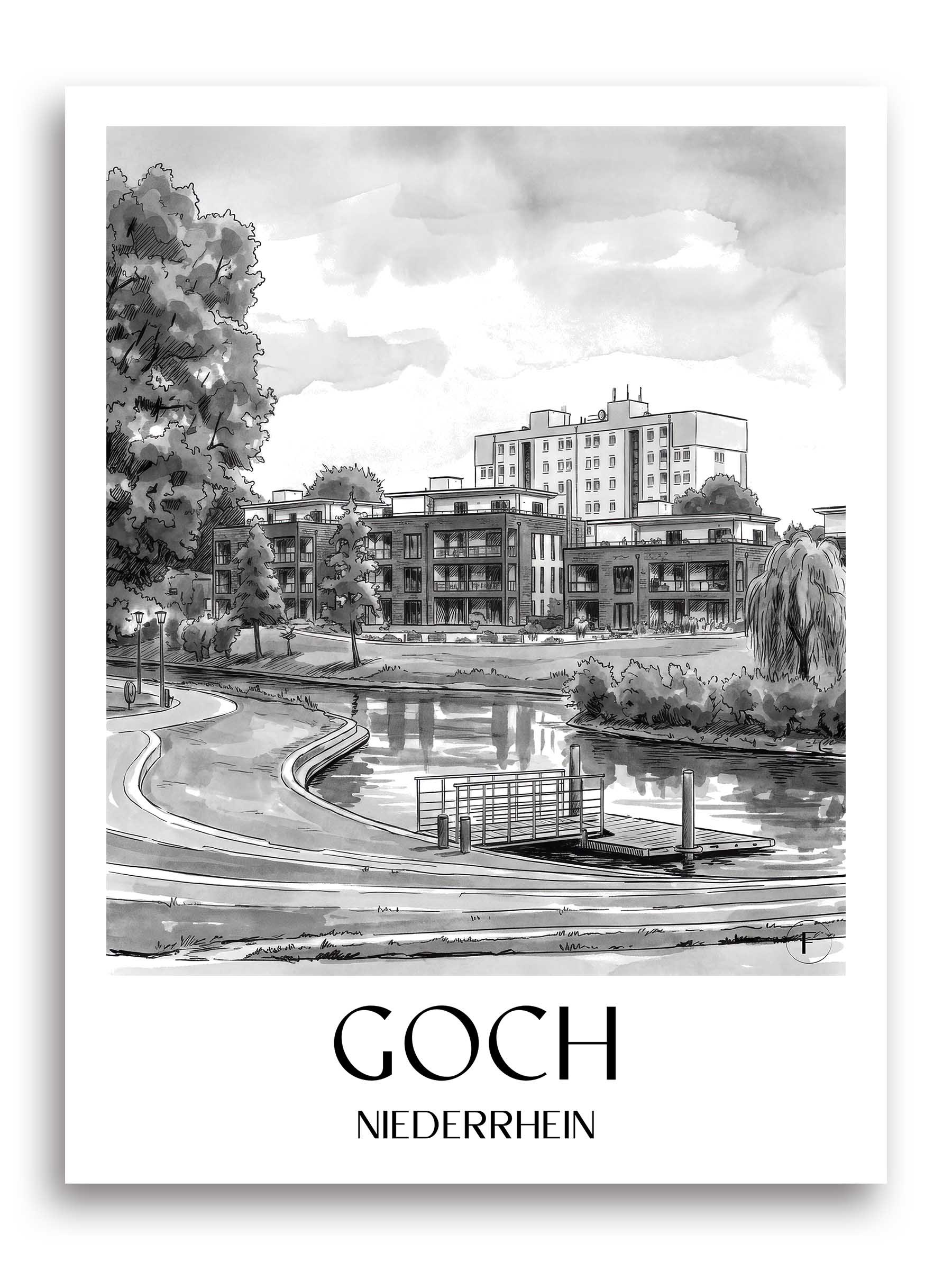 goch-niederrhein-deutschland-poster-aquarell-schwarz-weiss