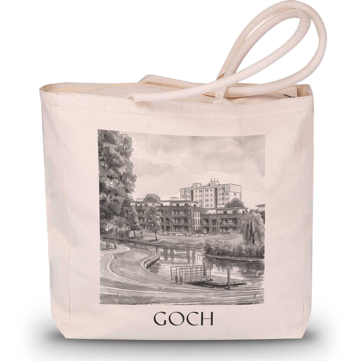 Goch Shopping Tasche - Niederrhein - Deutschland Tote Bag - Einkaufstasche im Aquarell Schwarz-Weiß Stil - favplace