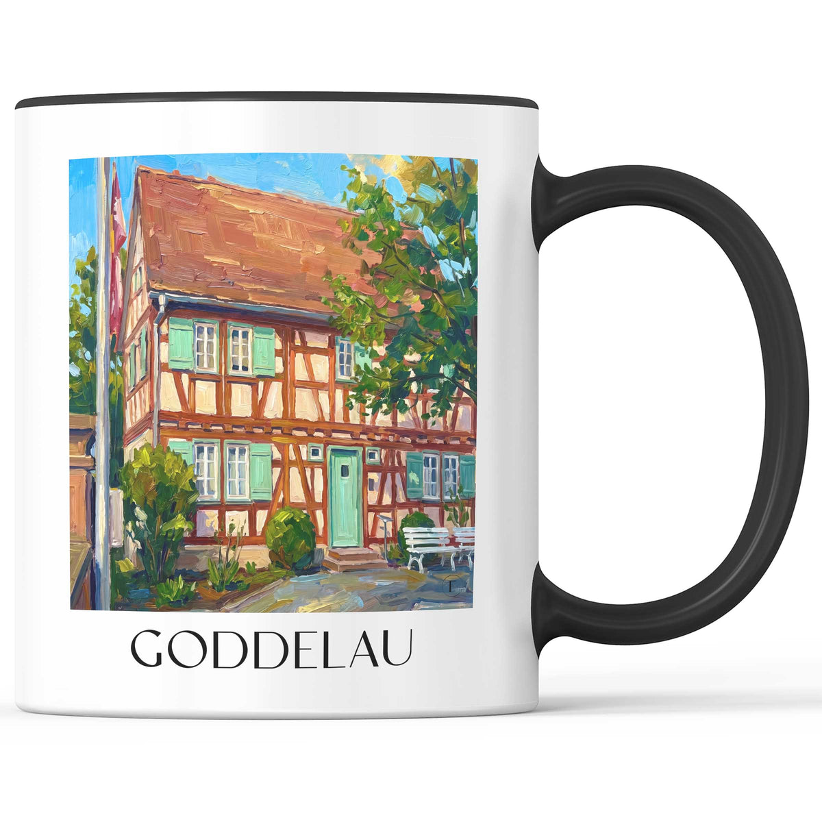 Goddelau Kaffeebecher - Hessisches Ried - Deutschland Becher - Kaffeetasse im Ölgemälde Stil - favplace