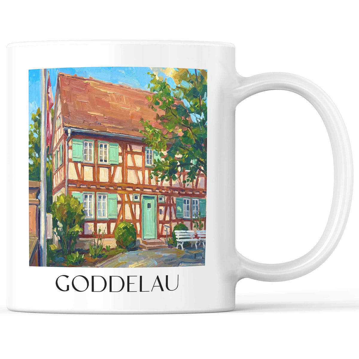 Goddelau Kaffeebecher - Hessisches Ried - Deutschland Becher - Kaffeetasse im Ölgemälde Stil - favplace