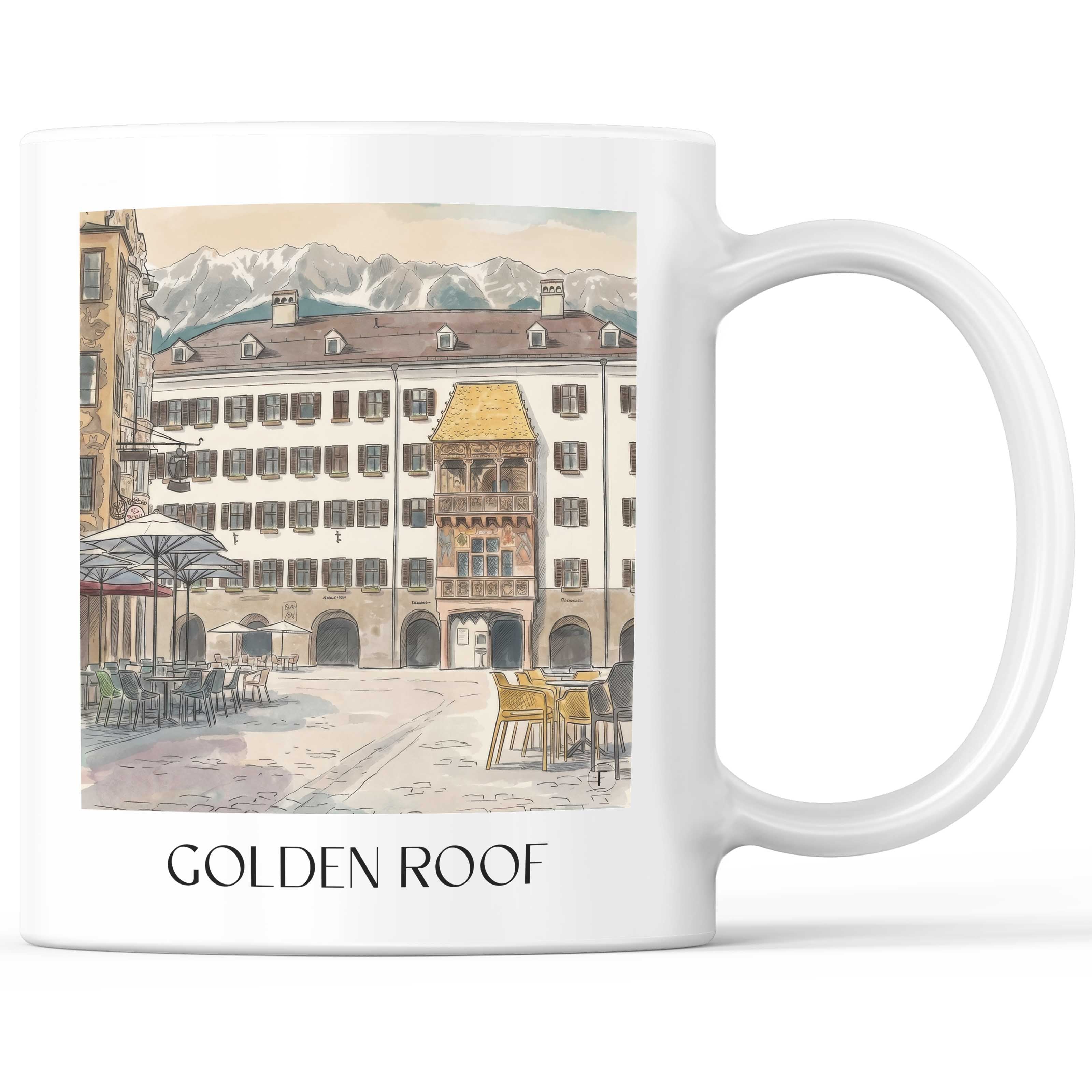 Goldenes Dachl Kaffeebecher - Innsbruck - Österreich Becher - Kaffeetasse im Aquarell Stil - favplace