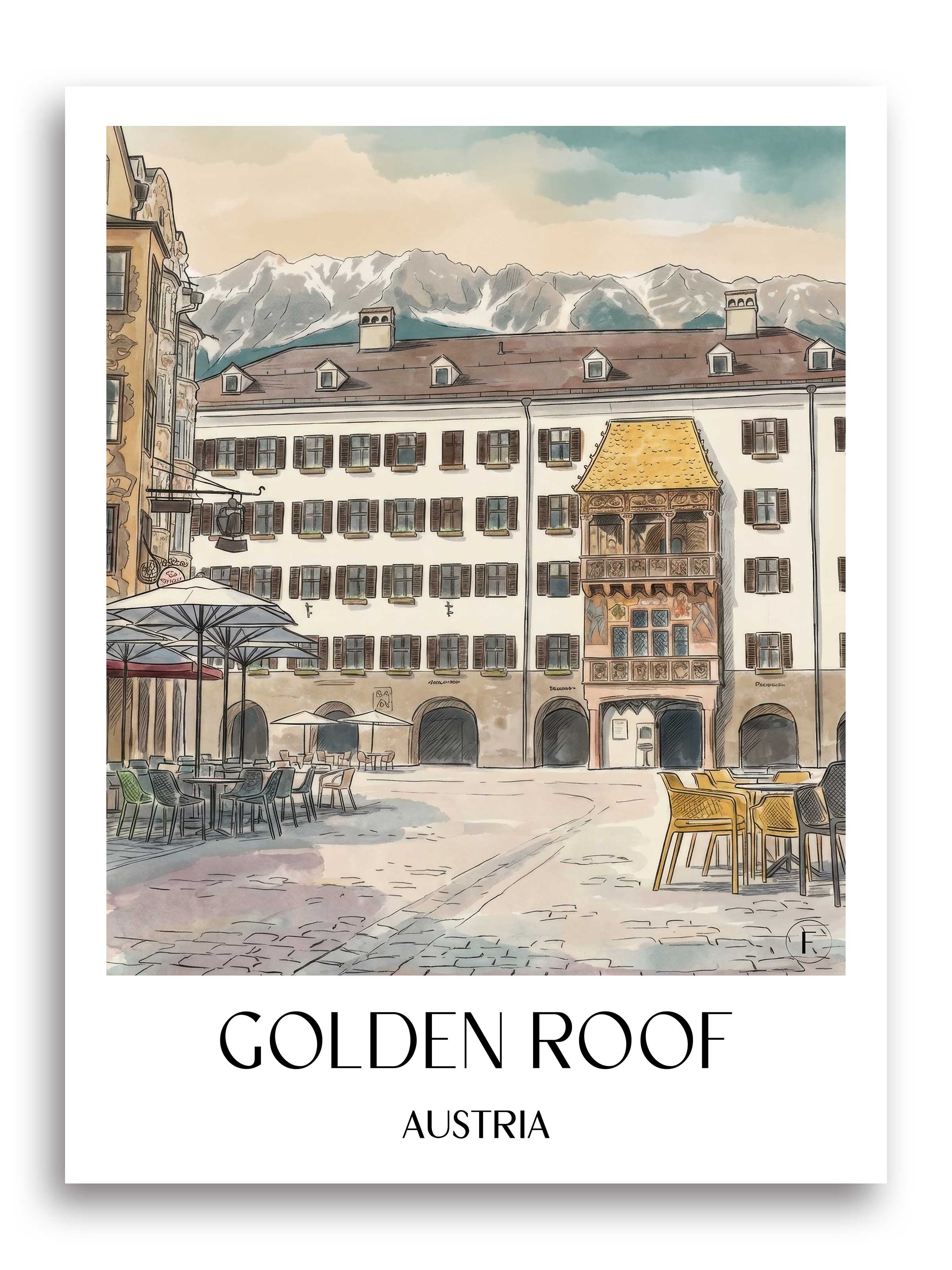 Goldenes Dachl Poster - Innsbruck - Österreich Kunstdruck - Aquarell von A4 bis A1 - favplace