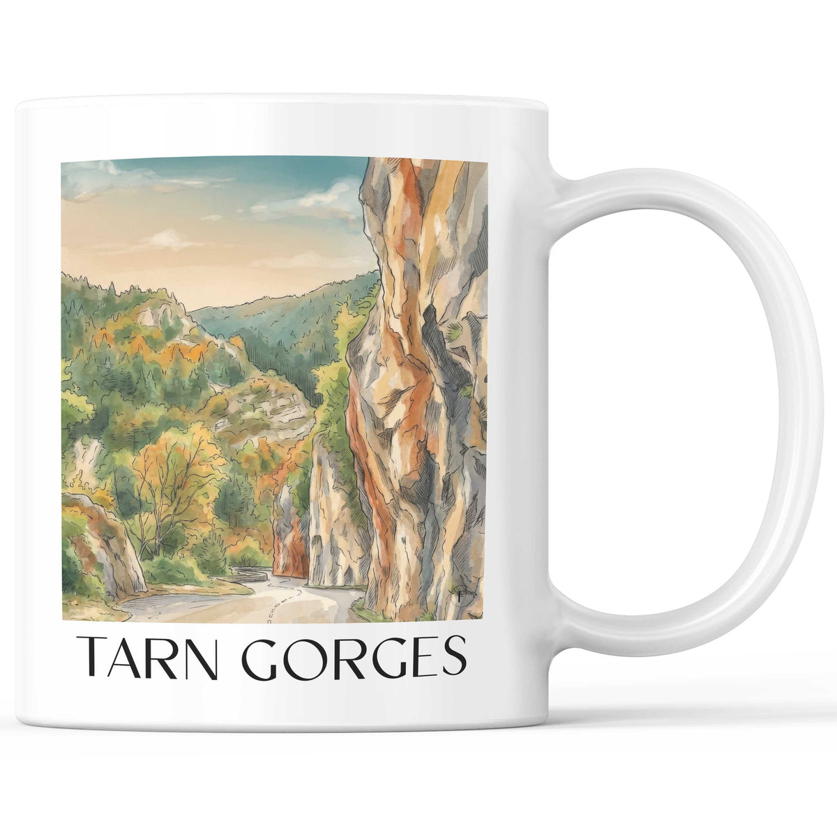 Gorges du Tarn Kaffeebecher - Okzitanien - Frankreich Becher - Kaffeetasse im Aquarell Stil - favplace