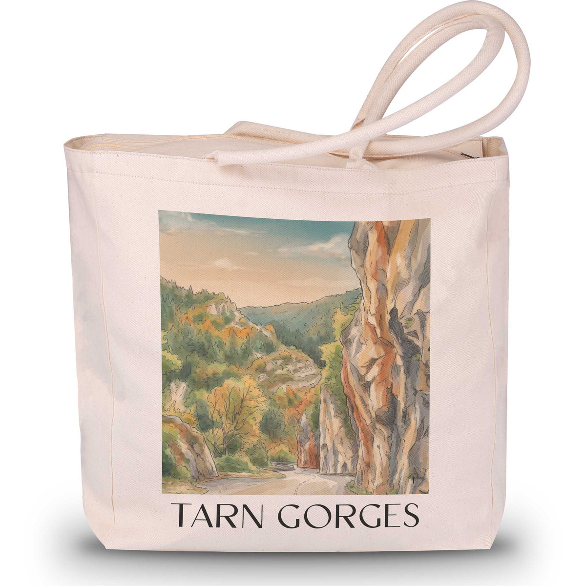 Gorges du Tarn Shopping Tasche - Okzitanien - Frankreich Tote Bag - Einkaufstasche im Aquarell Stil - favplace