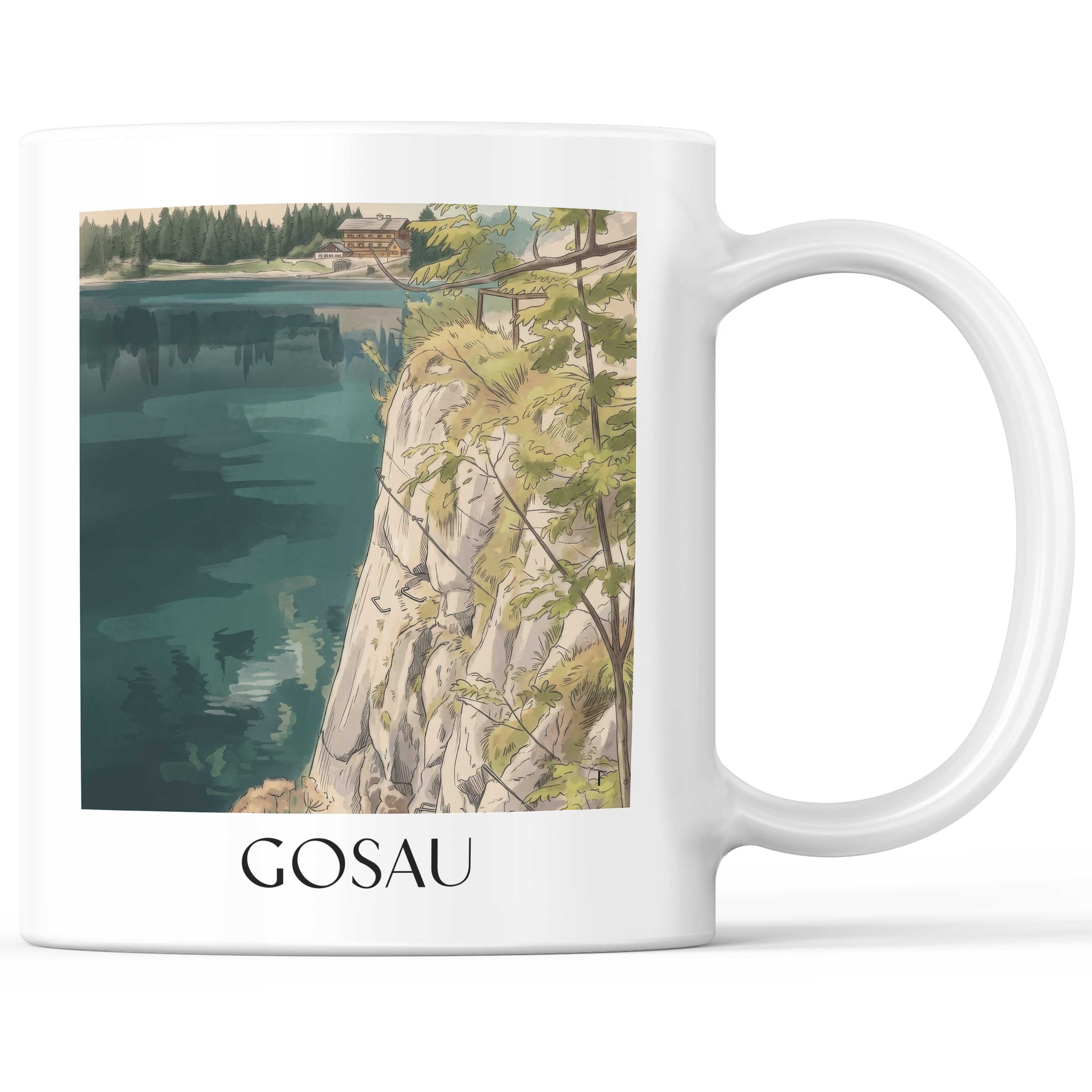 Gosau Kaffeebecher - Österreich - Österreich Becher - Kaffeetasse im Aquarell Stil - favplace