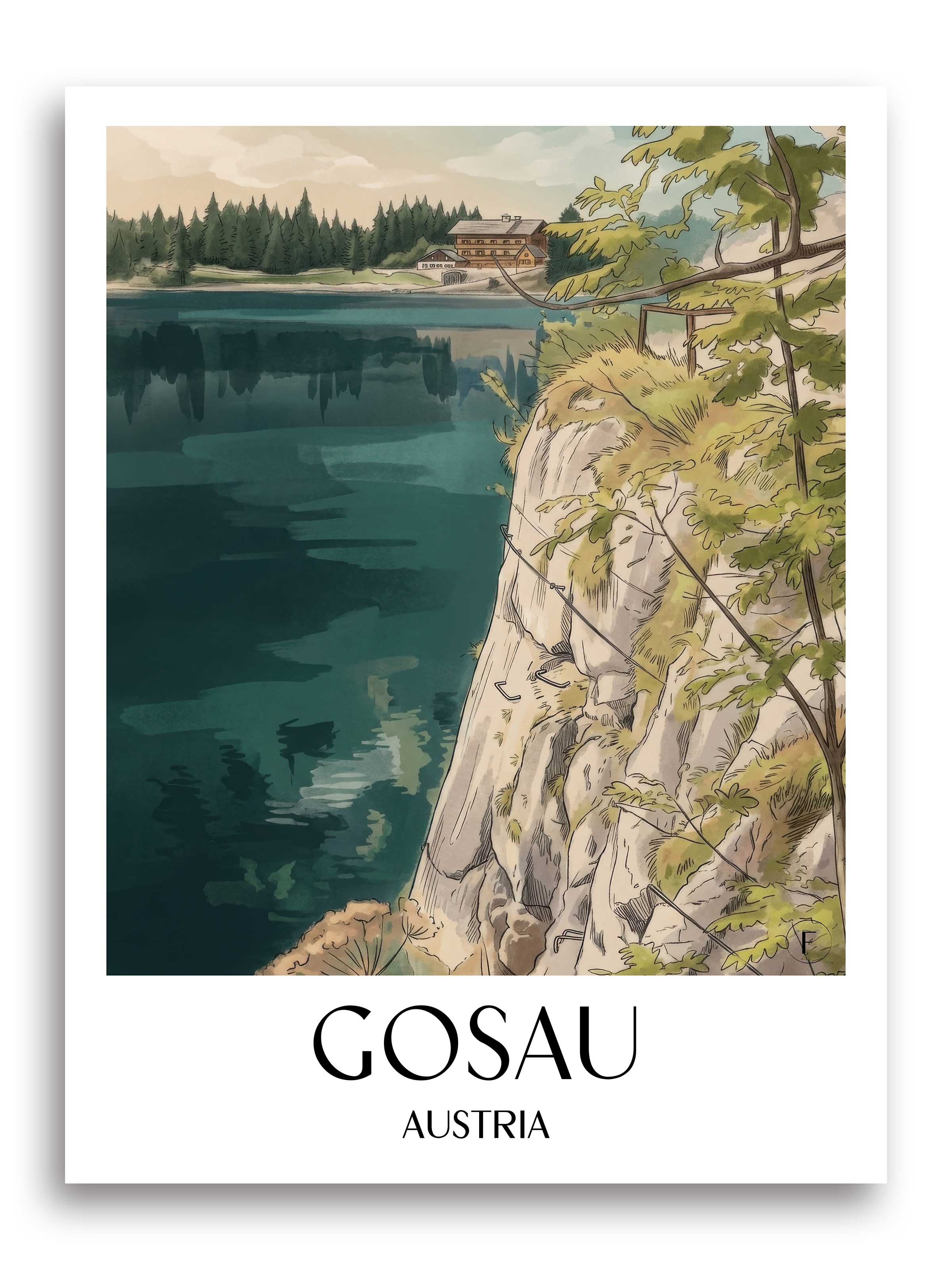 Gosau Poster - Österreich - Österreich Kunstdruck - Aquarell von A4 bis A1 - favplace