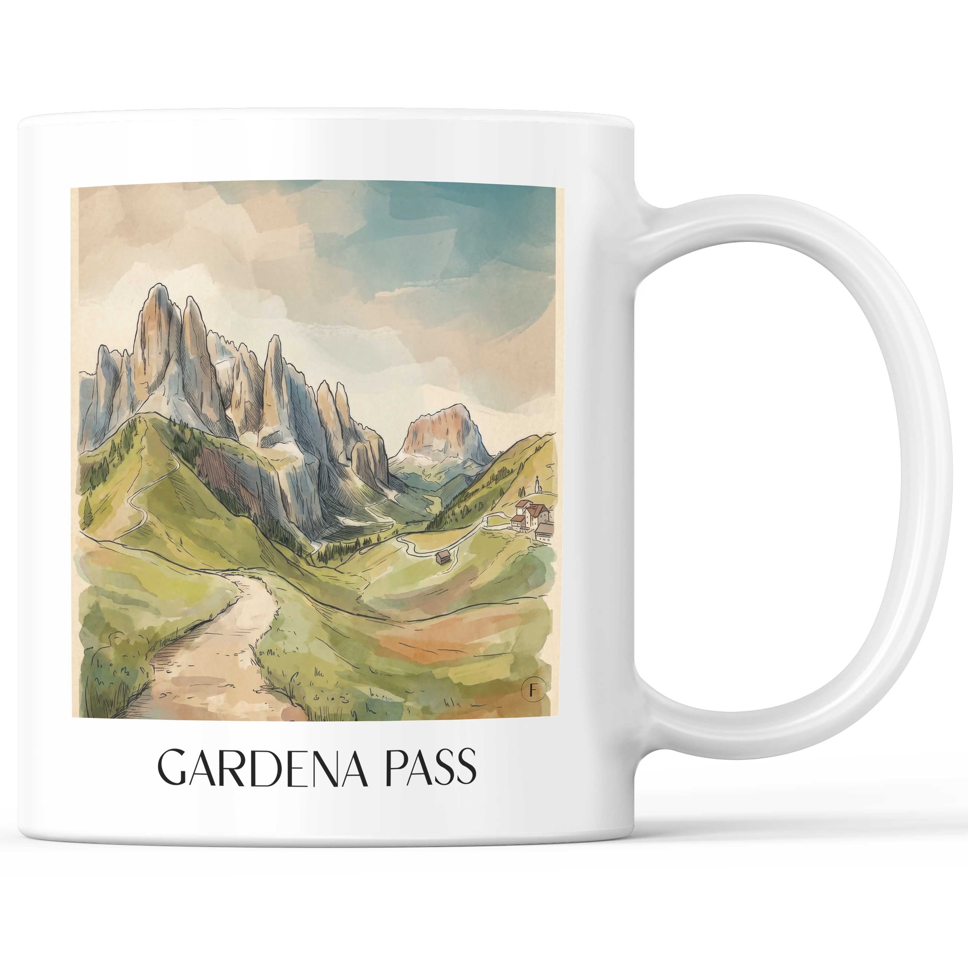Grödner Joch Kaffeebecher - Dolomiten - Italien Becher - Kaffeetasse im Aquarell Stil - favplace