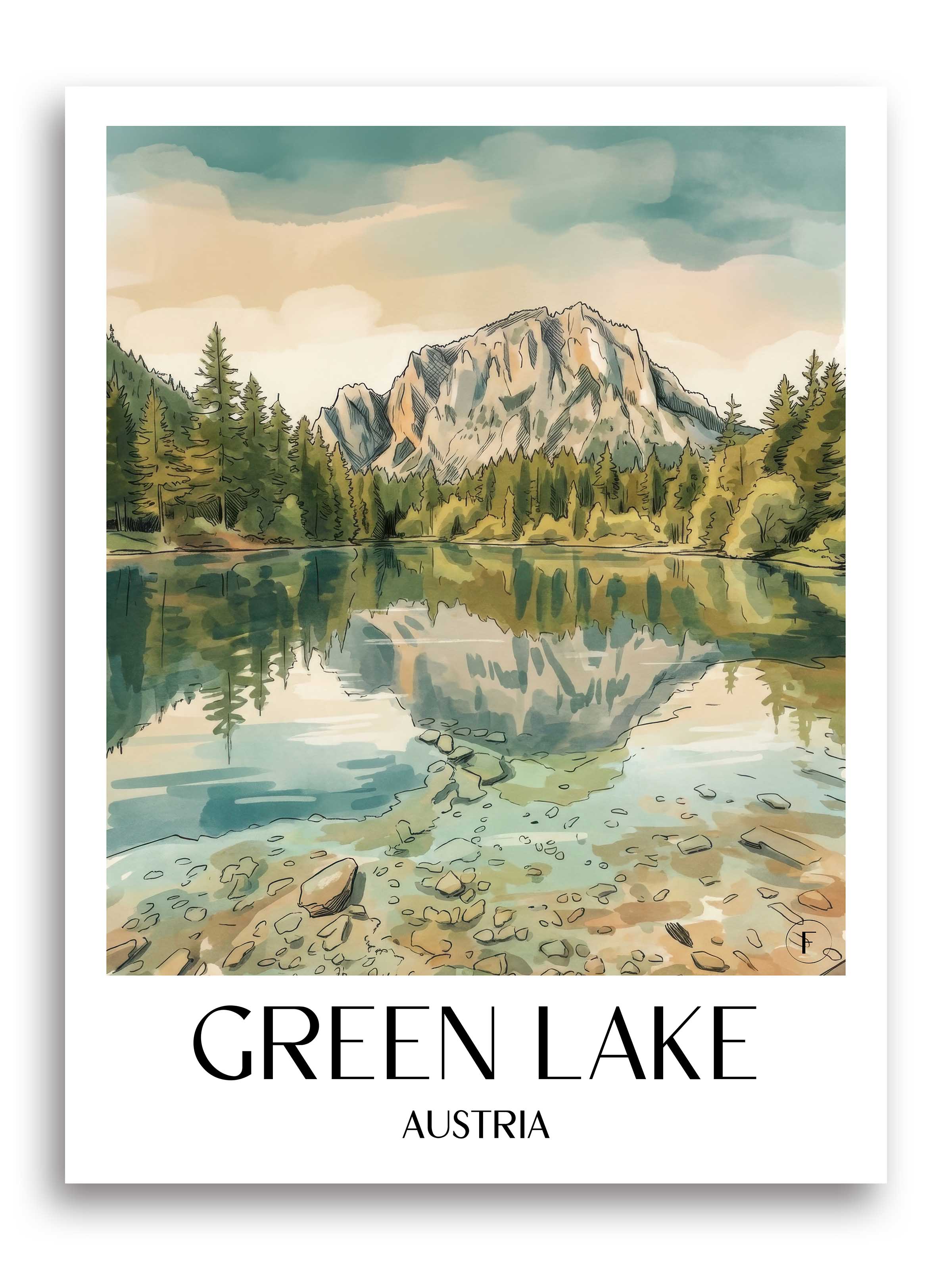 Grüner See Poster - Steiermark - Österreich Kunstdruck - Aquarell von A4 bis A1 - favplace
