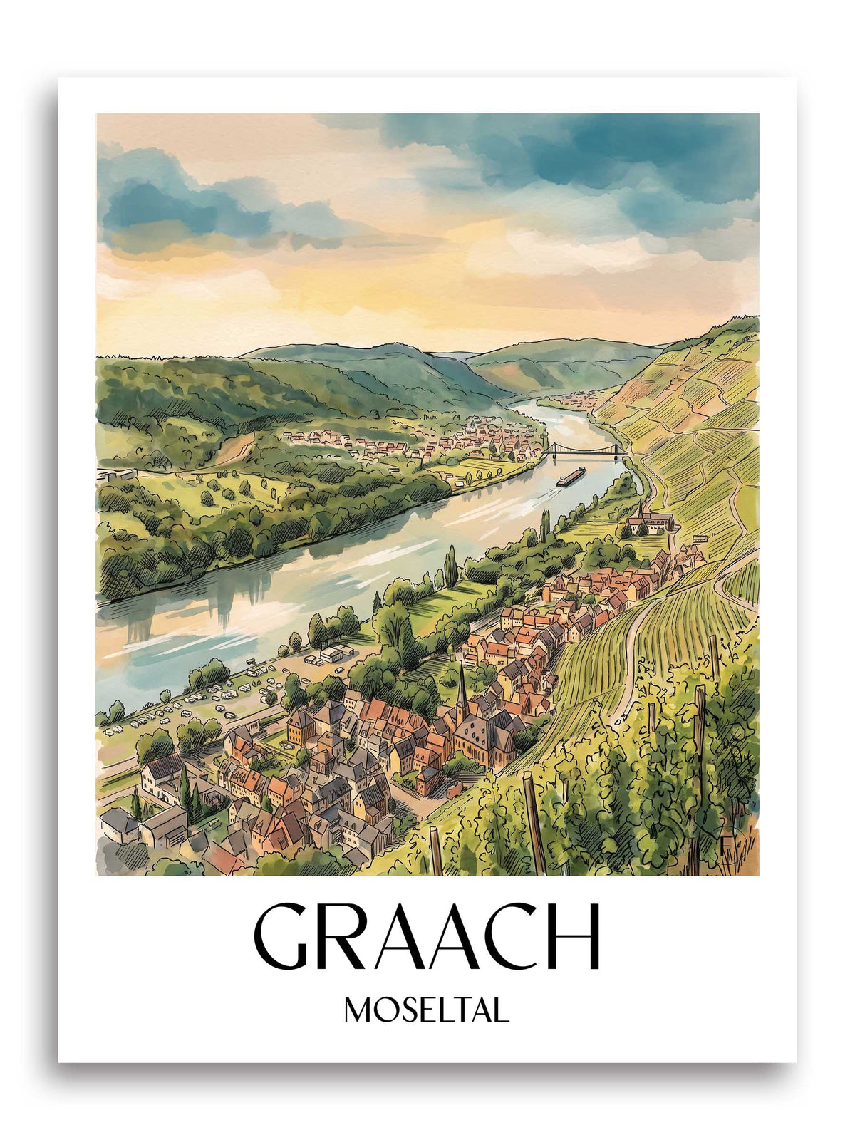 graach-moseltal-deutschland-poster-aquarell