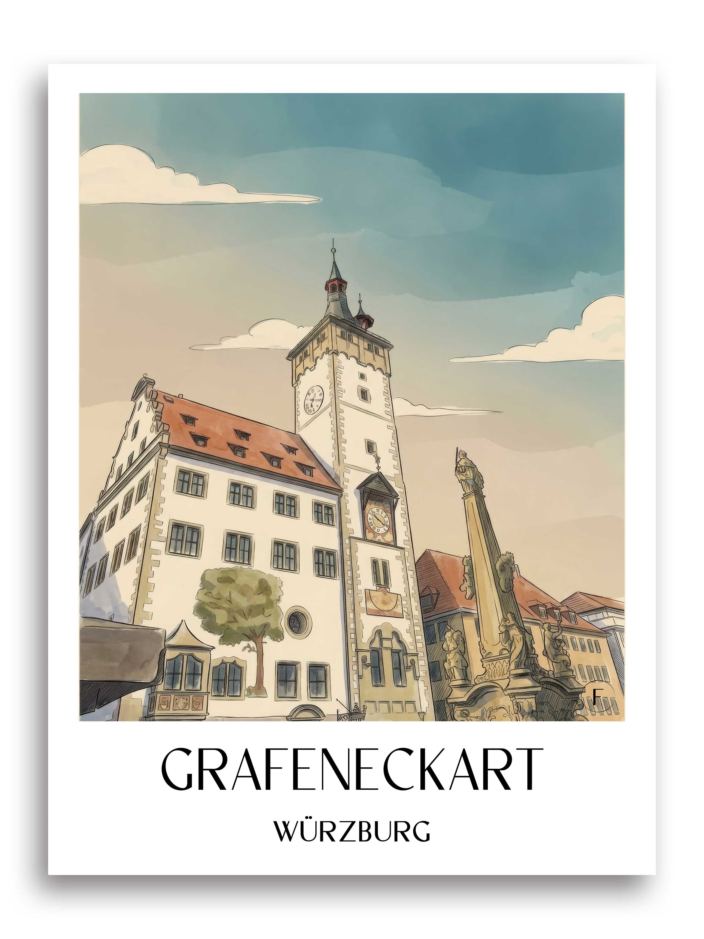 Grafeneckart Poster - Würzburg - Deutschland Kunstdruck - Aquarell von A4 bis A1 - favplace