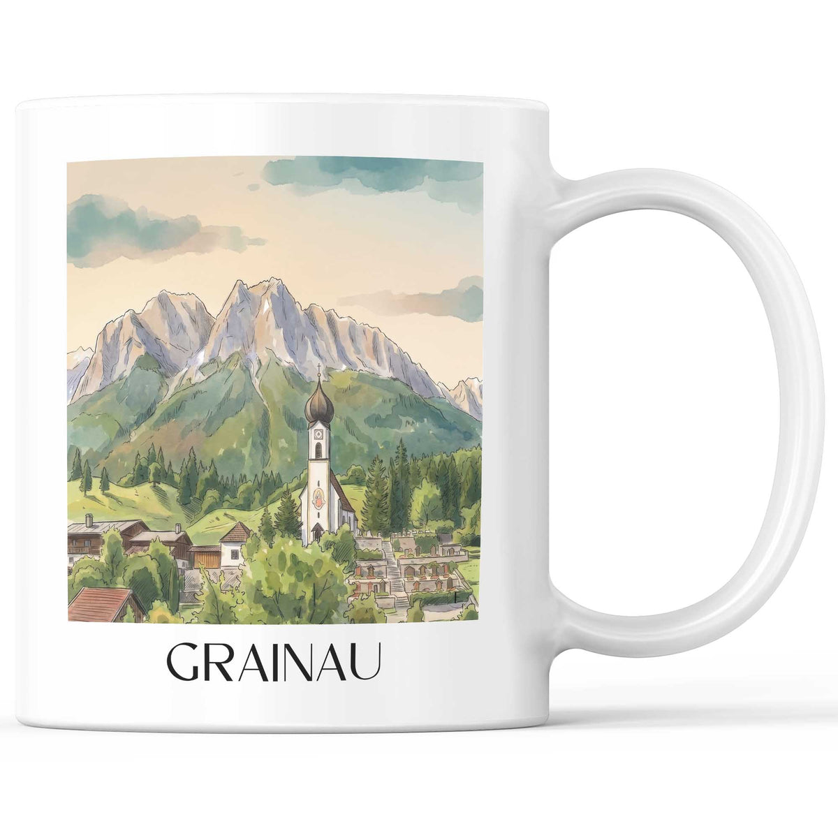 Grainau Kaffeebecher - Werdenfelser Land - Deutschland Becher - Kaffeetasse im Aquarell Stil - favplace