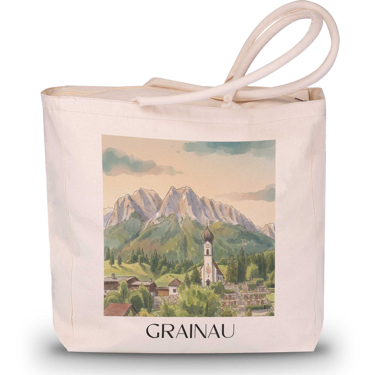 Grainau Shopping Tasche - Werdenfelser Land - Deutschland Tote Bag - Einkaufstasche im Aquarell Stil - favplace