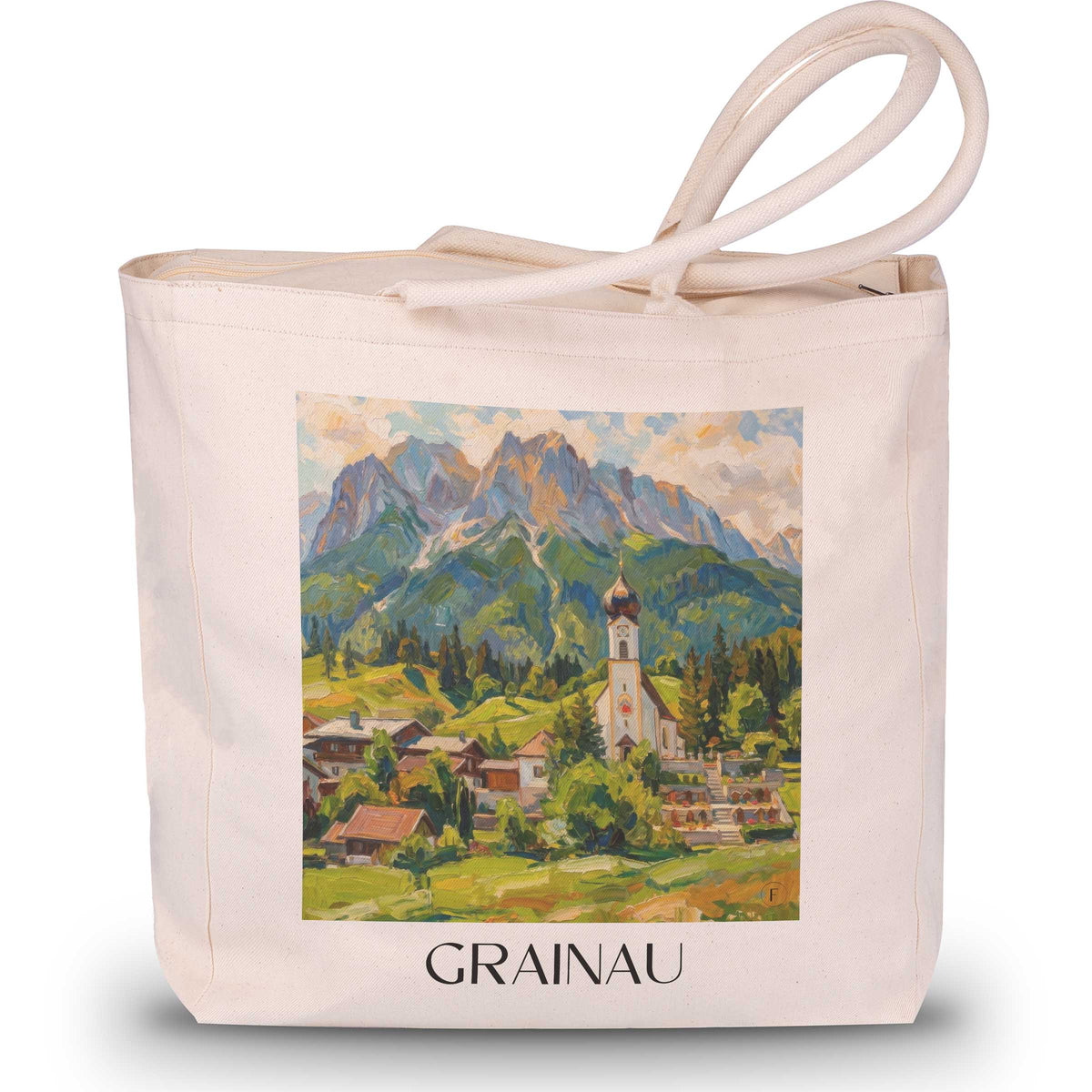 Grainau Shopping Tasche - Werdenfelser Land - Deutschland Tote Bag - Einkaufstasche im Ölgemälde Stil - favplace