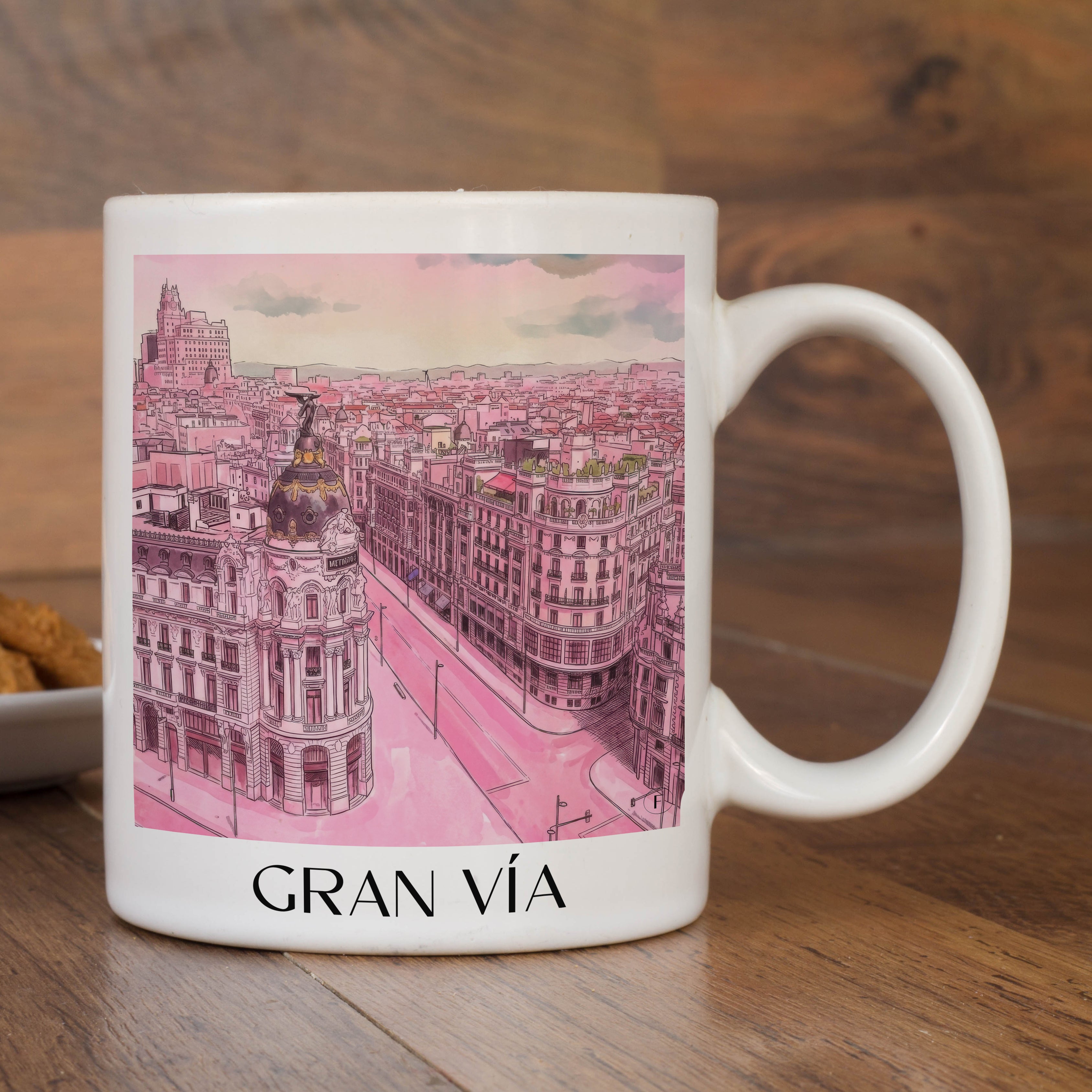 gran-vía--madrid-spanien-kaffeebecher-aquarell-pink-rosa