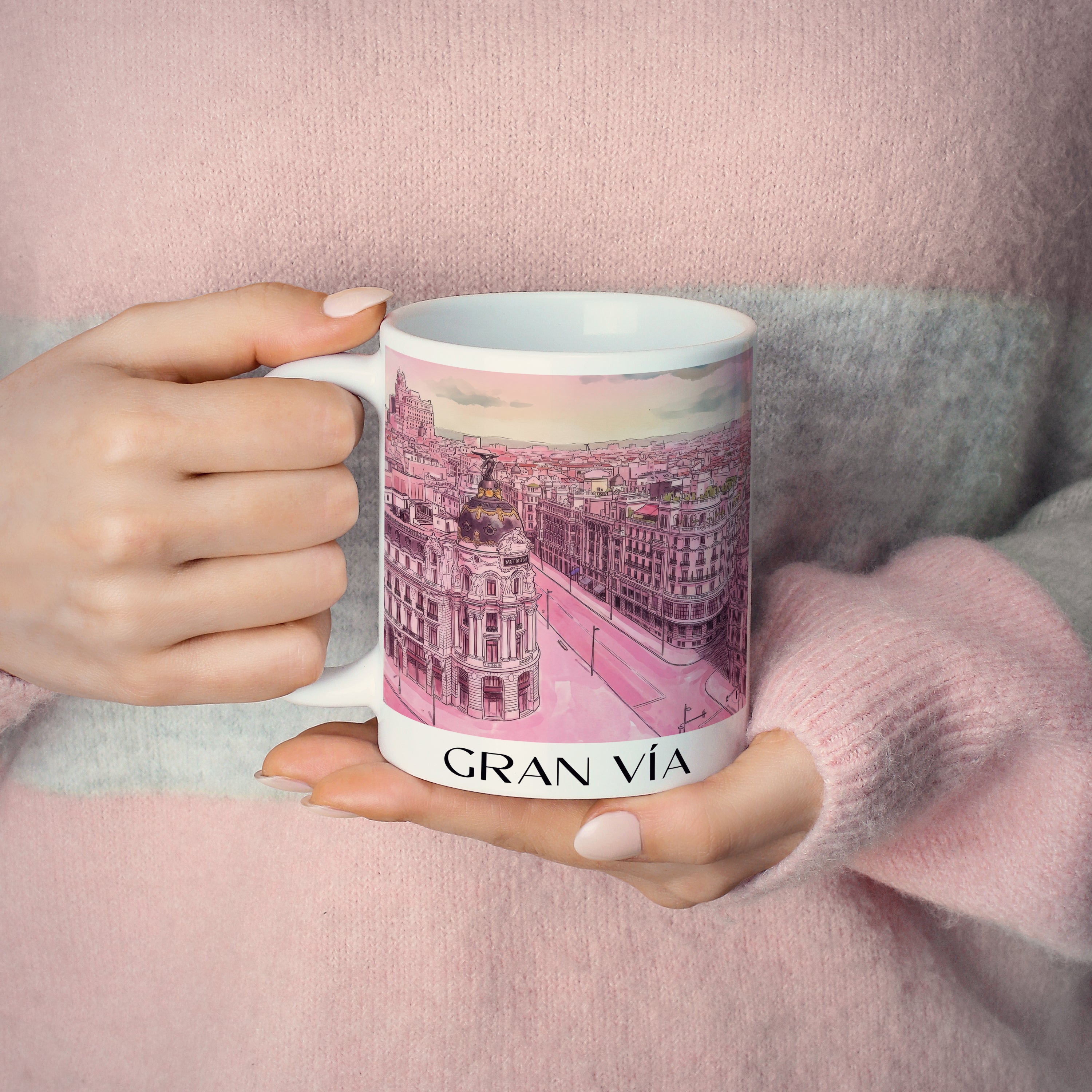 gran-vía--madrid-spanien-kaffeebecher-aquarell-pink-rosa
