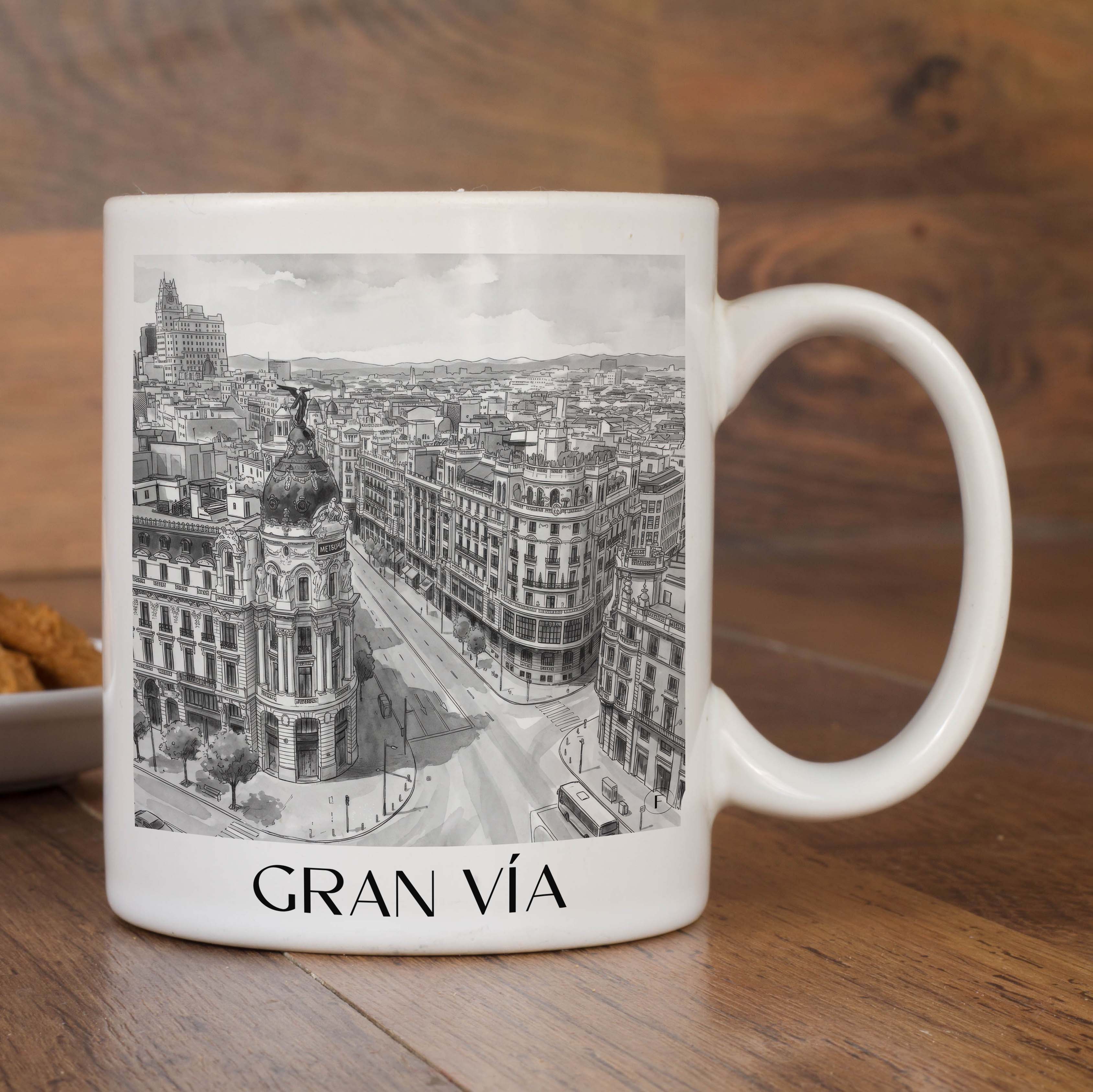 gran-vía--madrid-spanien-kaffeebecher-aquarell-schwarz-weiss