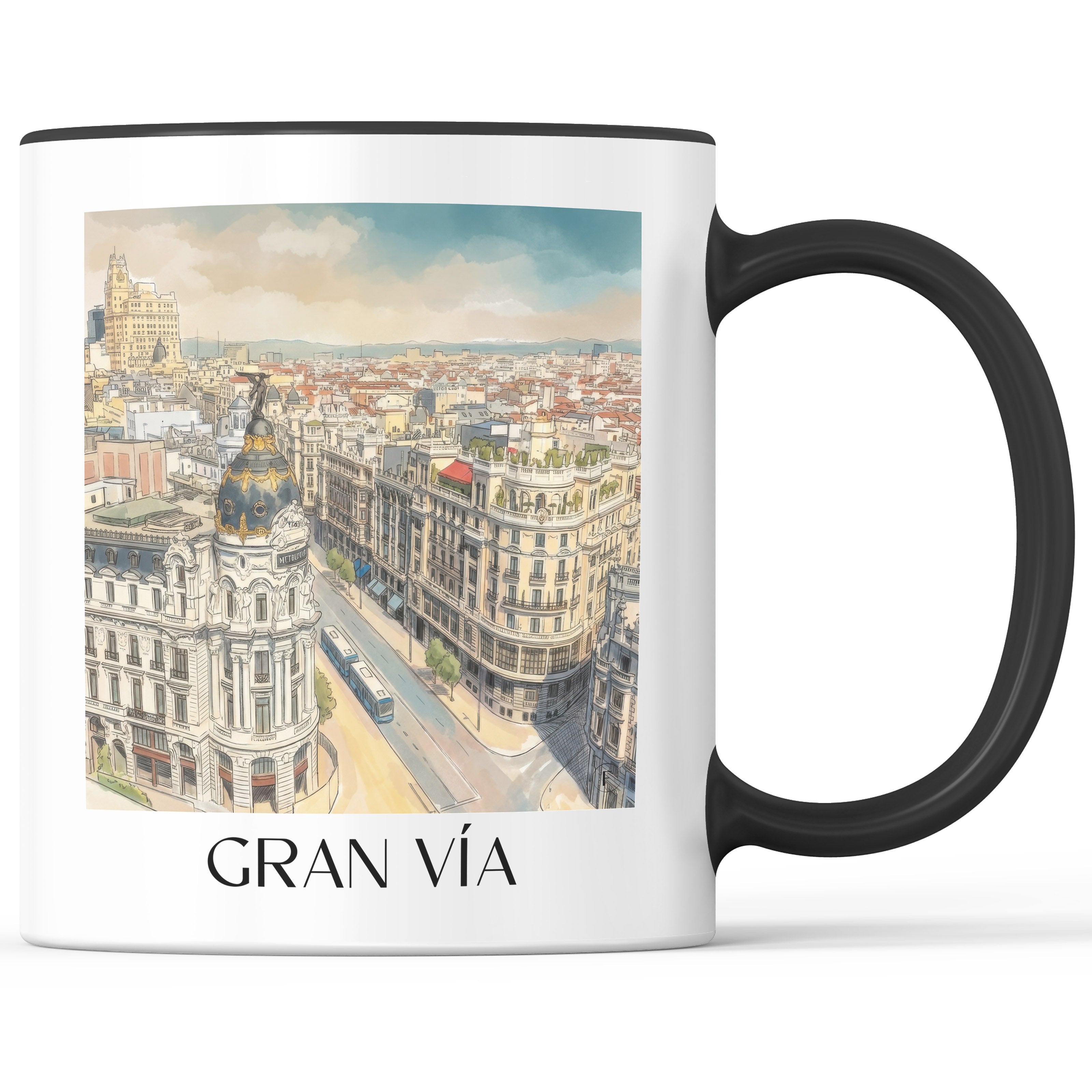 Gran Vía Kaffeebecher - Madrid - Spanien Becher - Kaffeetasse im Aquarell Stil - favplace