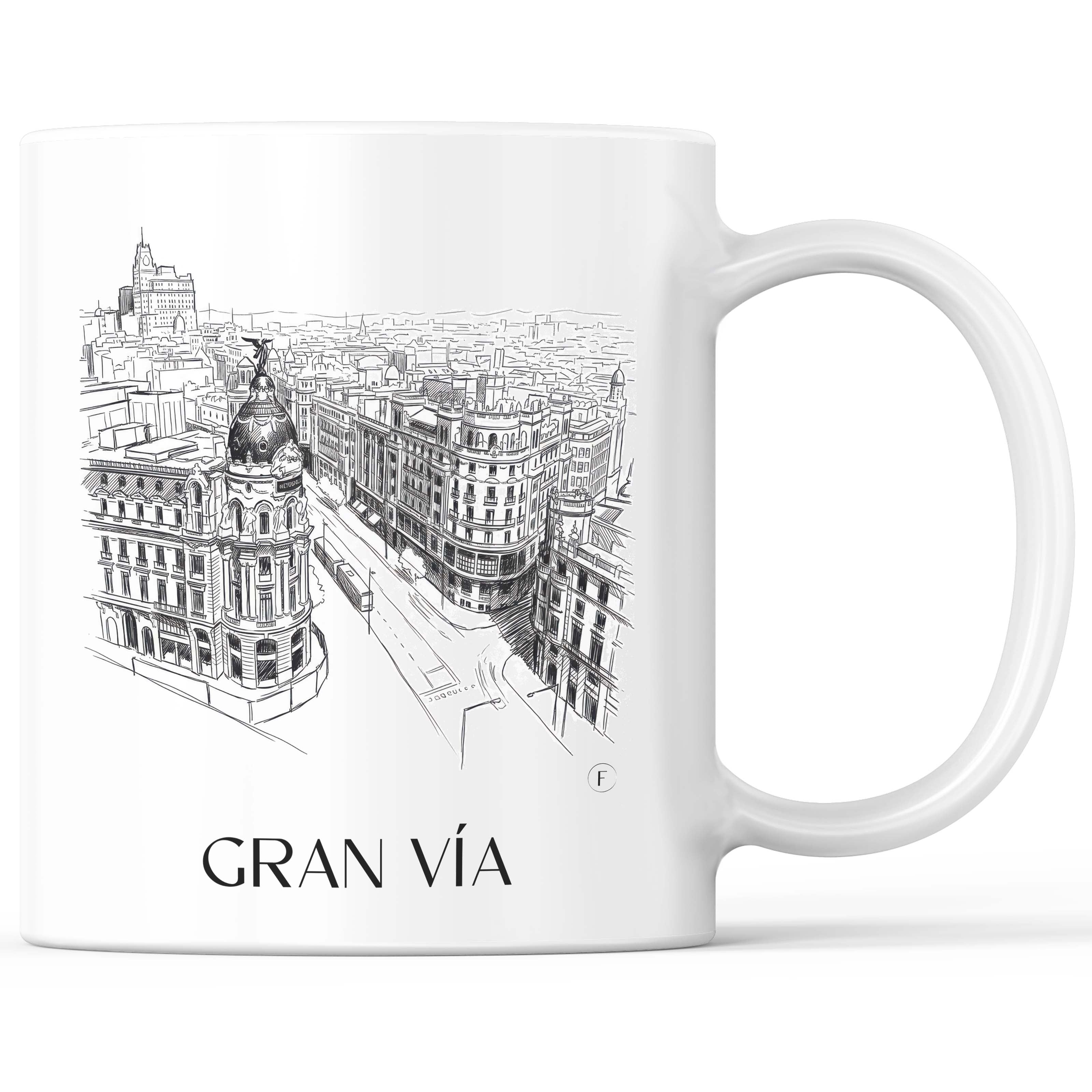 Gran Vía Kaffeebecher - Madrid - Spanien Becher - Kaffeetasse im Skizze Stil - favplace