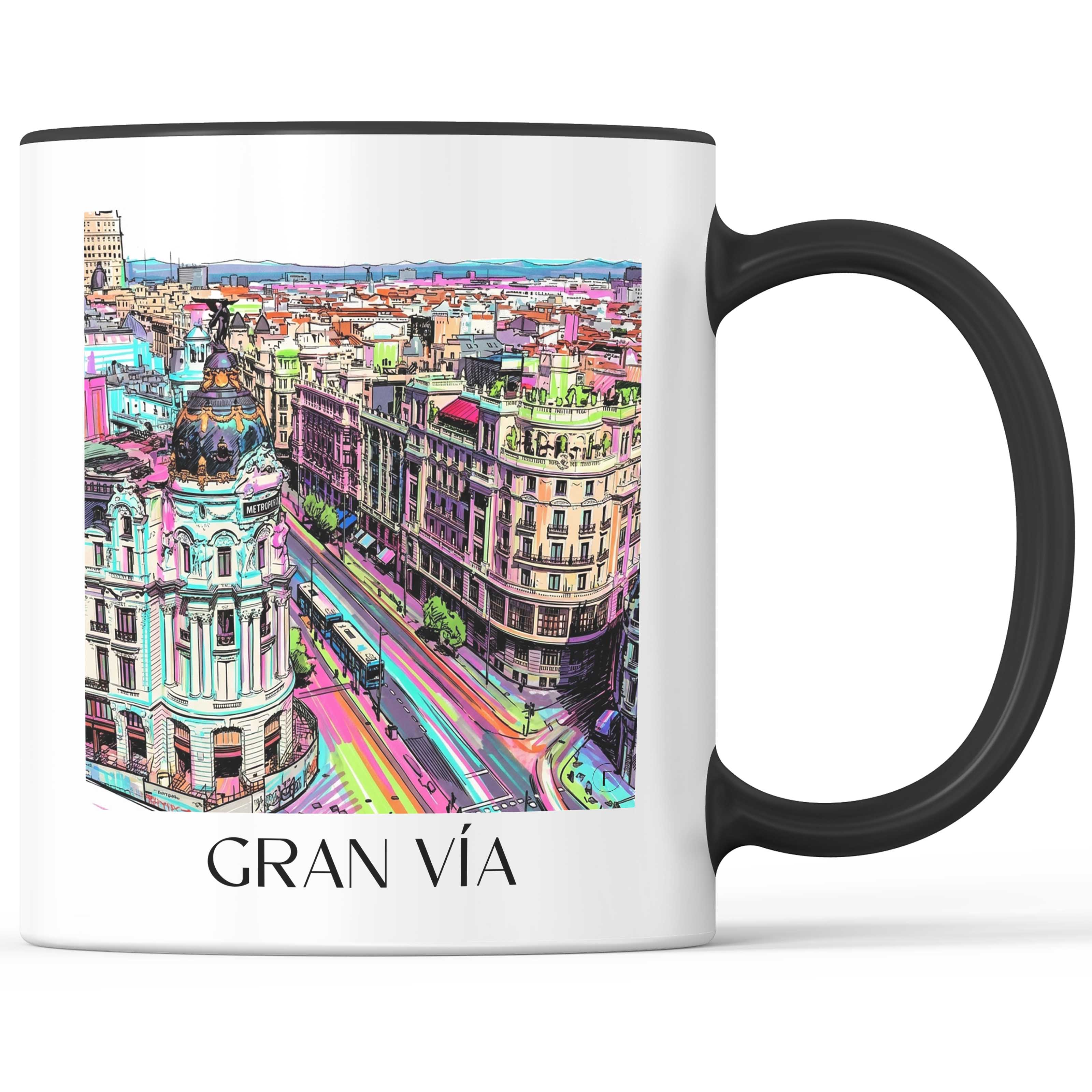 Gran Vía Kaffeebecher - Madrid - Spanien Becher - Kaffeetasse im Tag Graffiti Stil - favplace