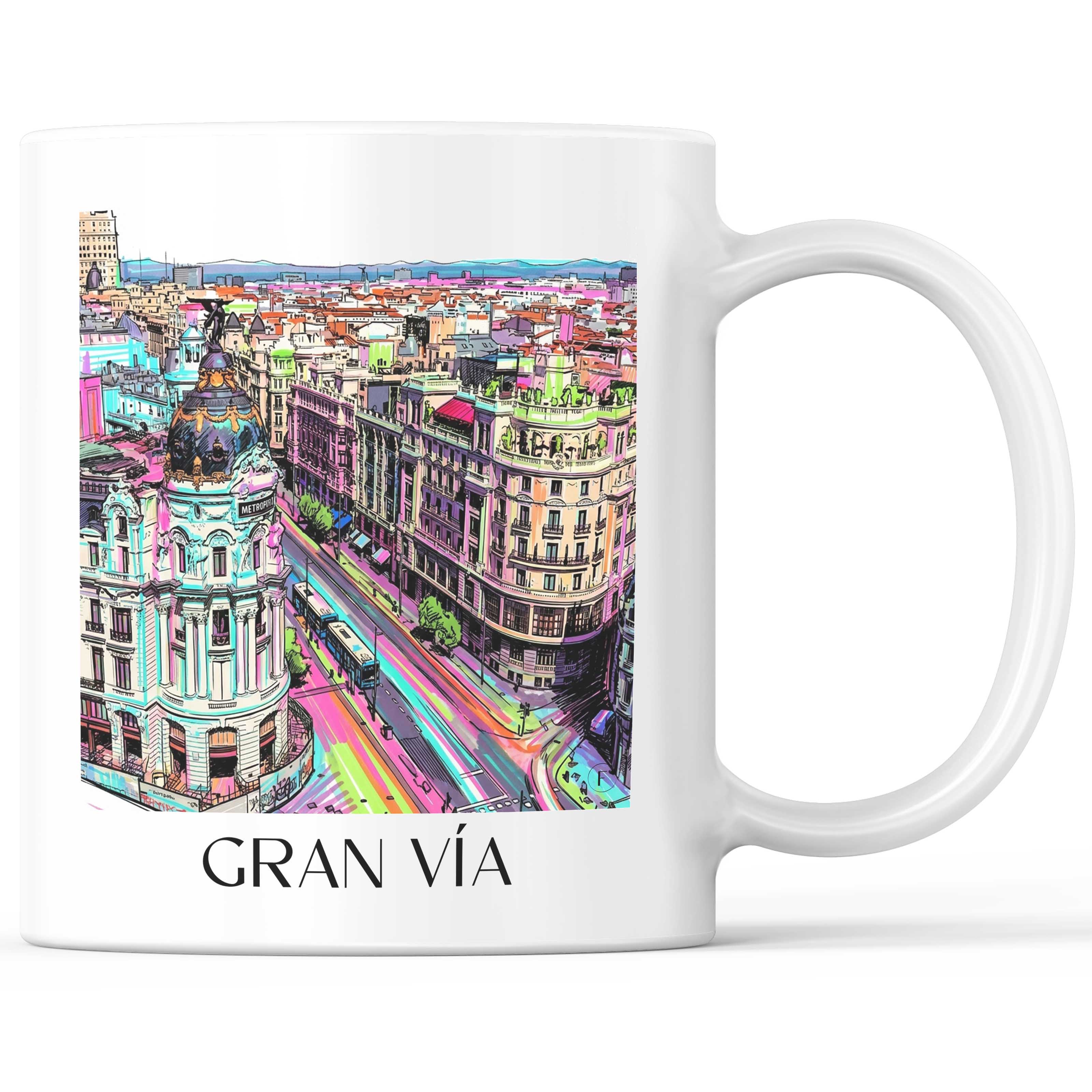 Gran Vía Kaffeebecher - Madrid - Spanien Becher - Kaffeetasse im Tag Graffiti Stil - favplace