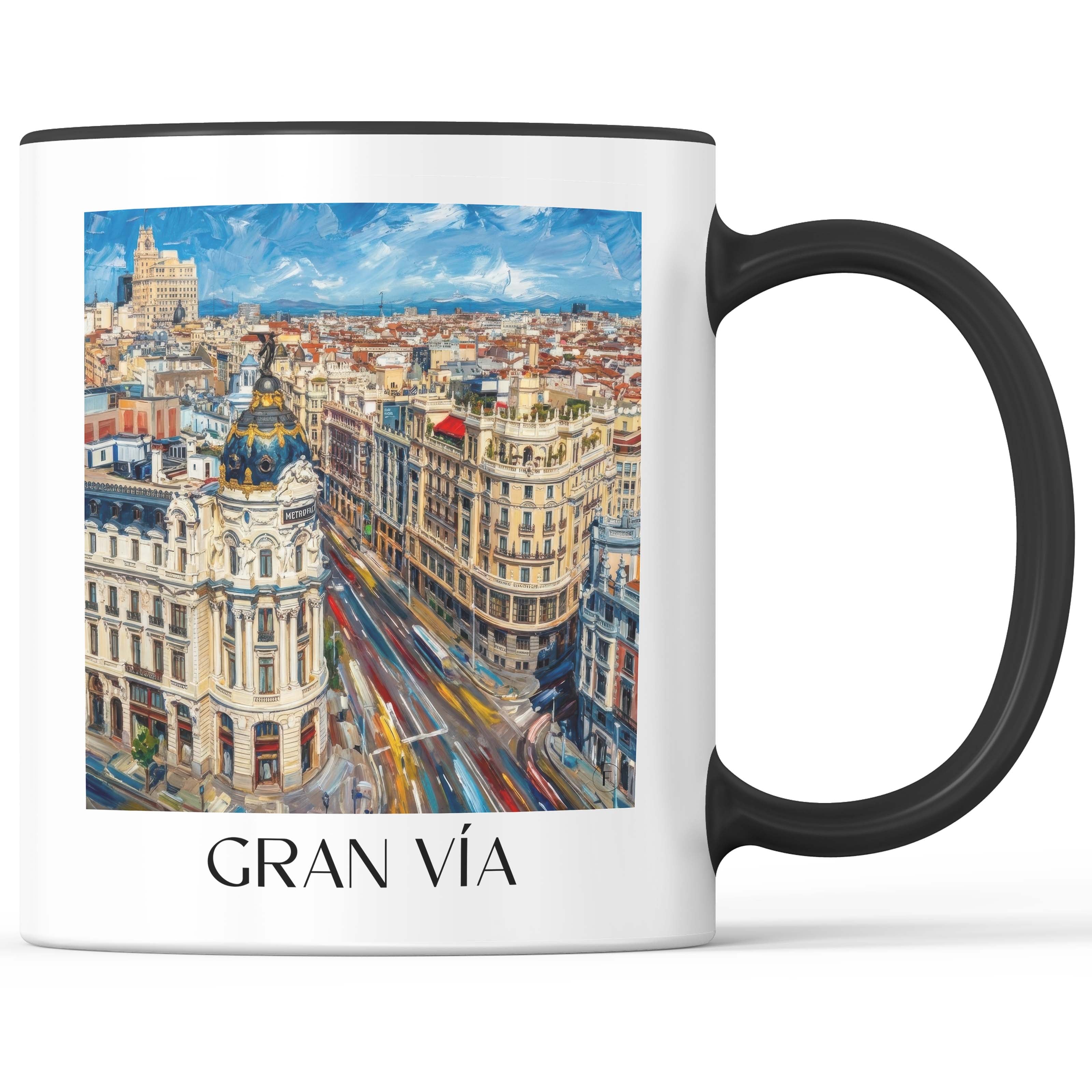 Gran Vía Kaffeebecher - Madrid - Spanien Becher - Kaffeetasse im Ölgemälde Stil - favplace