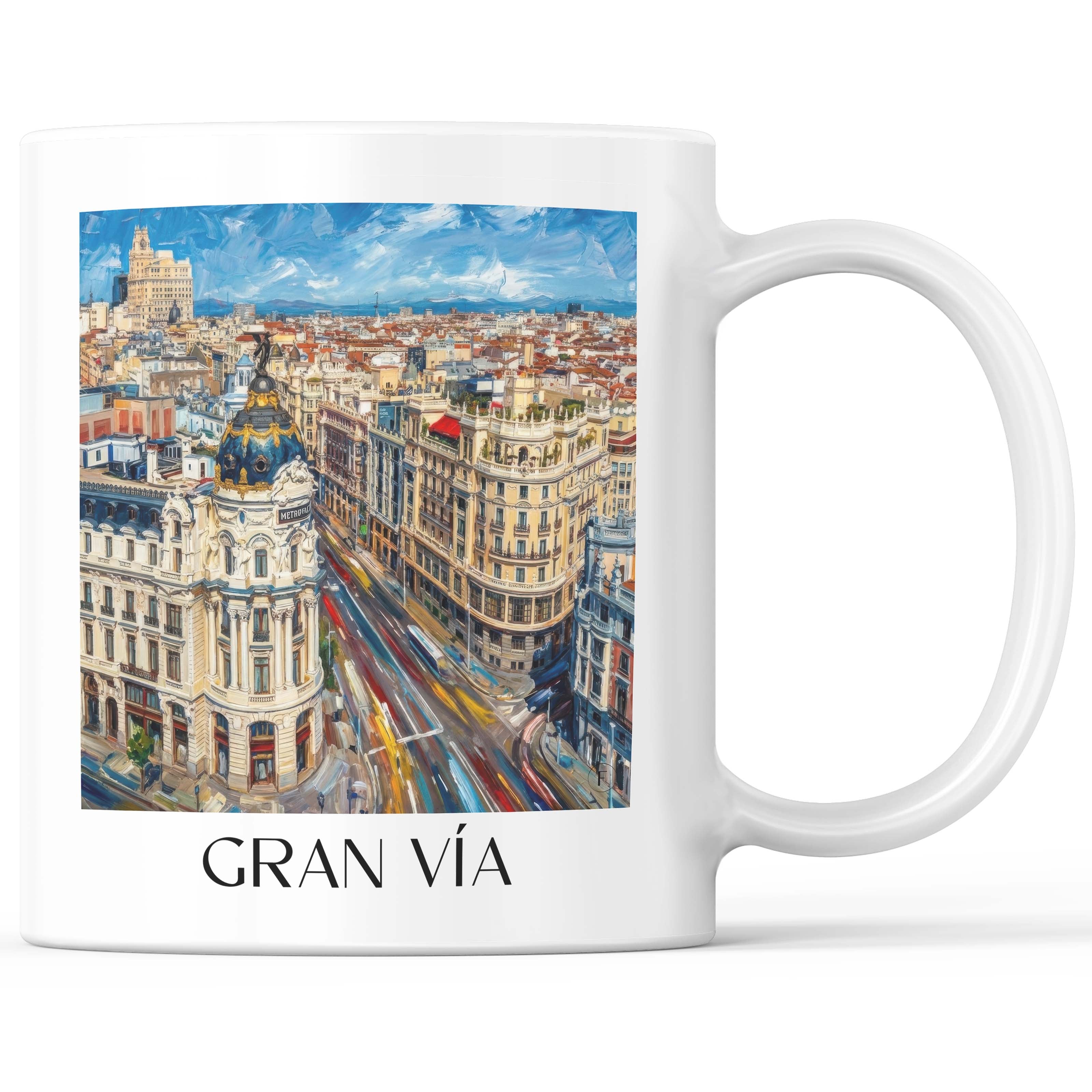 Gran Vía Kaffeebecher - Madrid - Spanien Becher - Kaffeetasse im Ölgemälde Stil - favplace