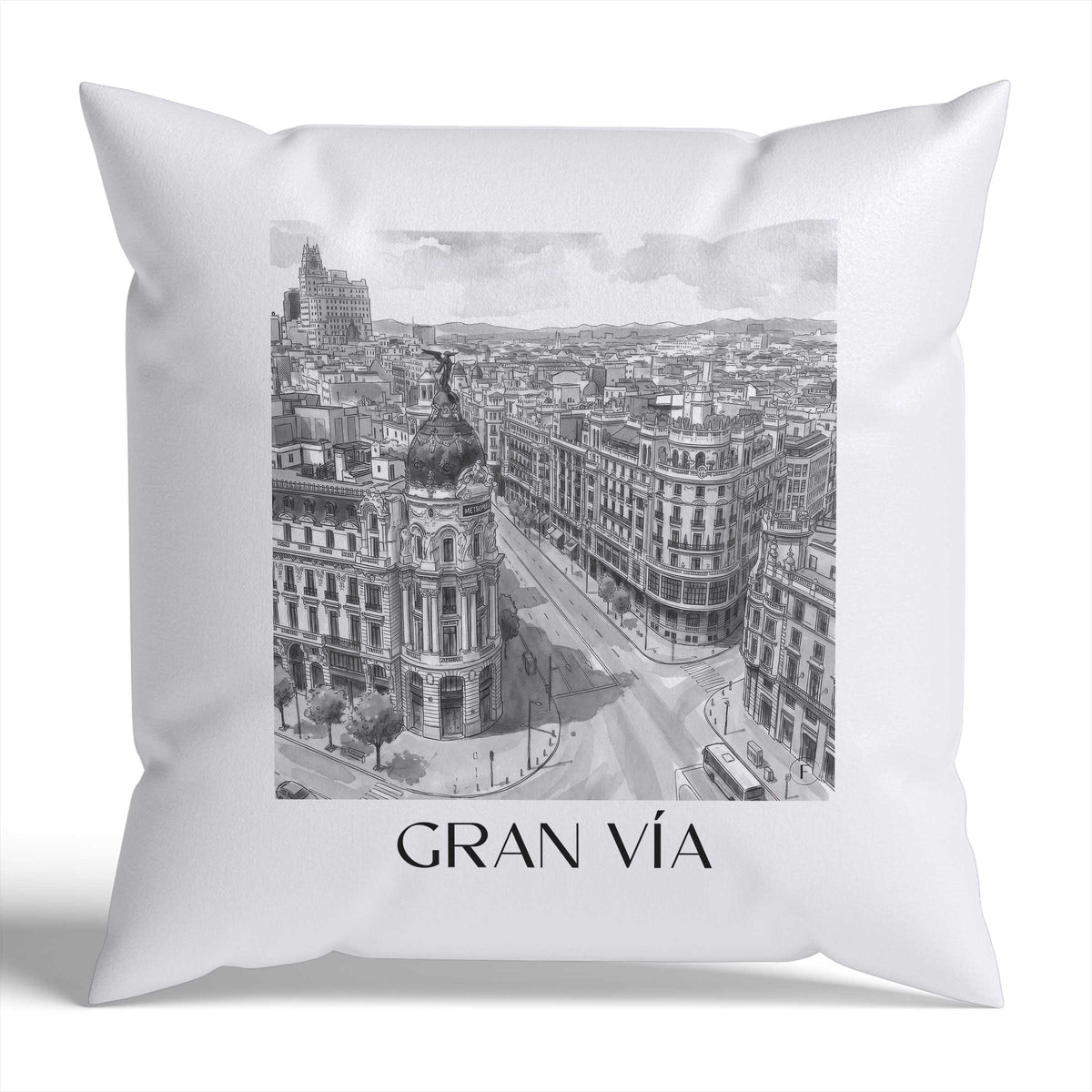 gran-vía-madrid-spanien-kissenbezug-aquarell-schwarz-weiss