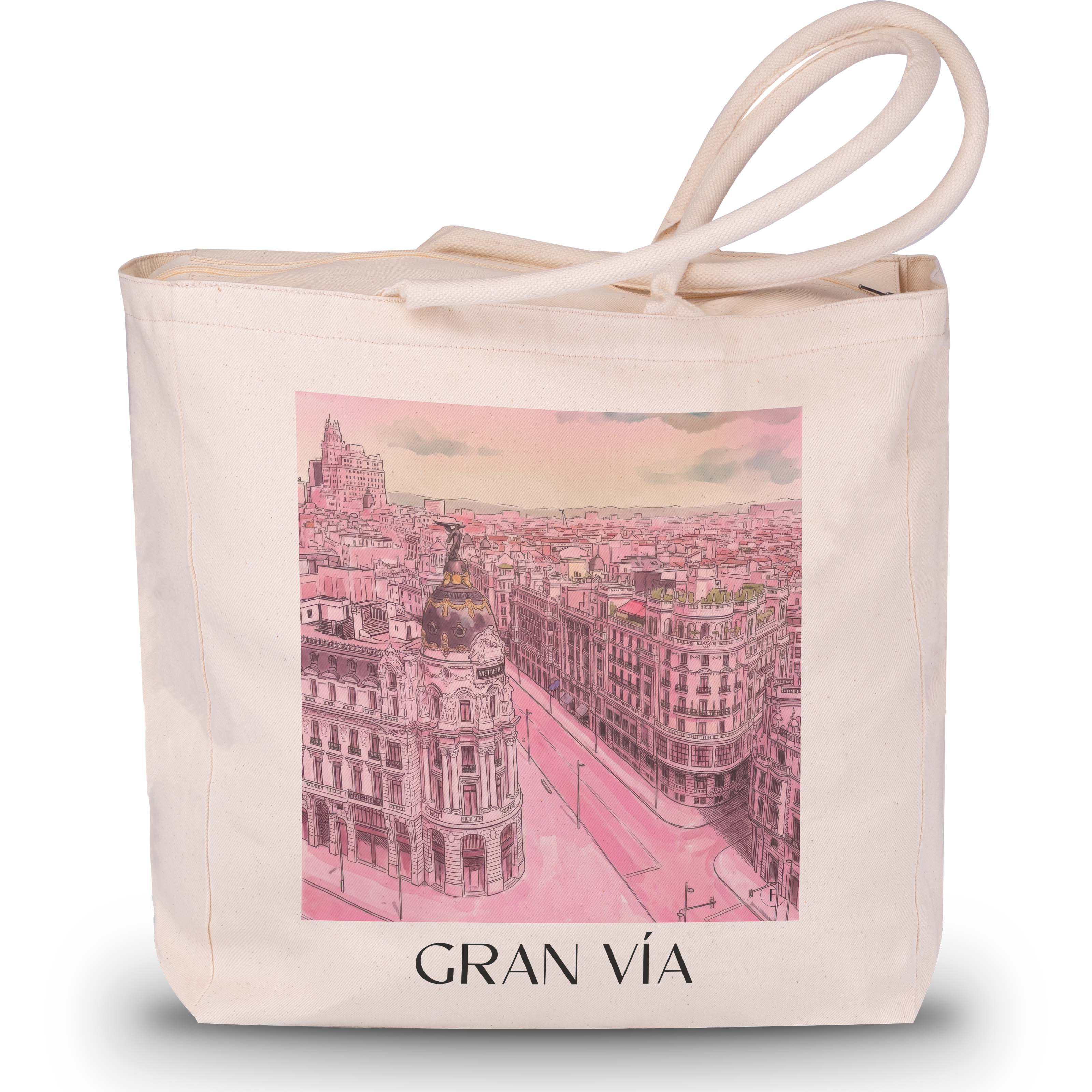 gran-vía--madrid-spanien-einkaufstasche-aquarell-pink-rosa
