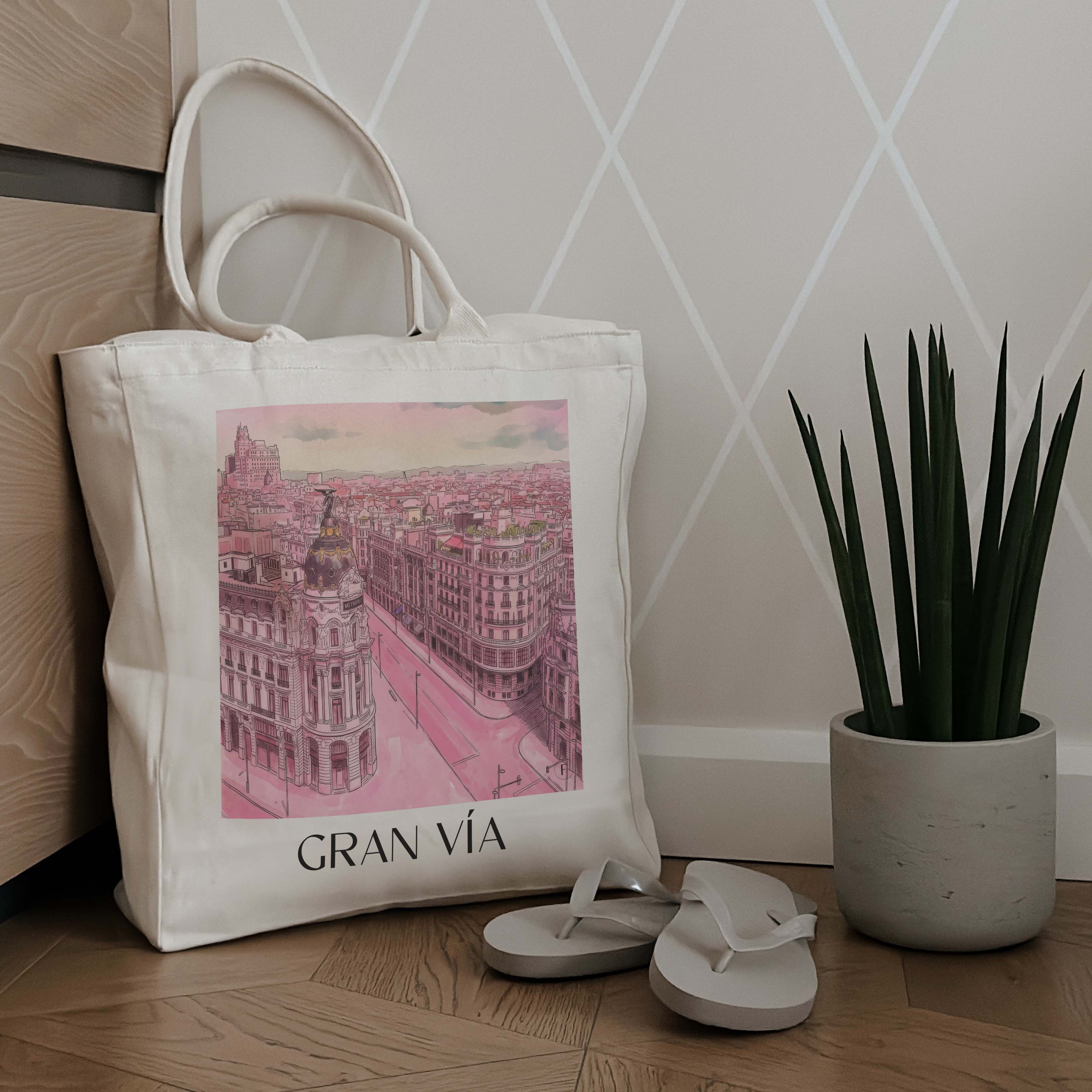 gran-vía--madrid-spanien-einkaufstasche-aquarell-pink-rosa