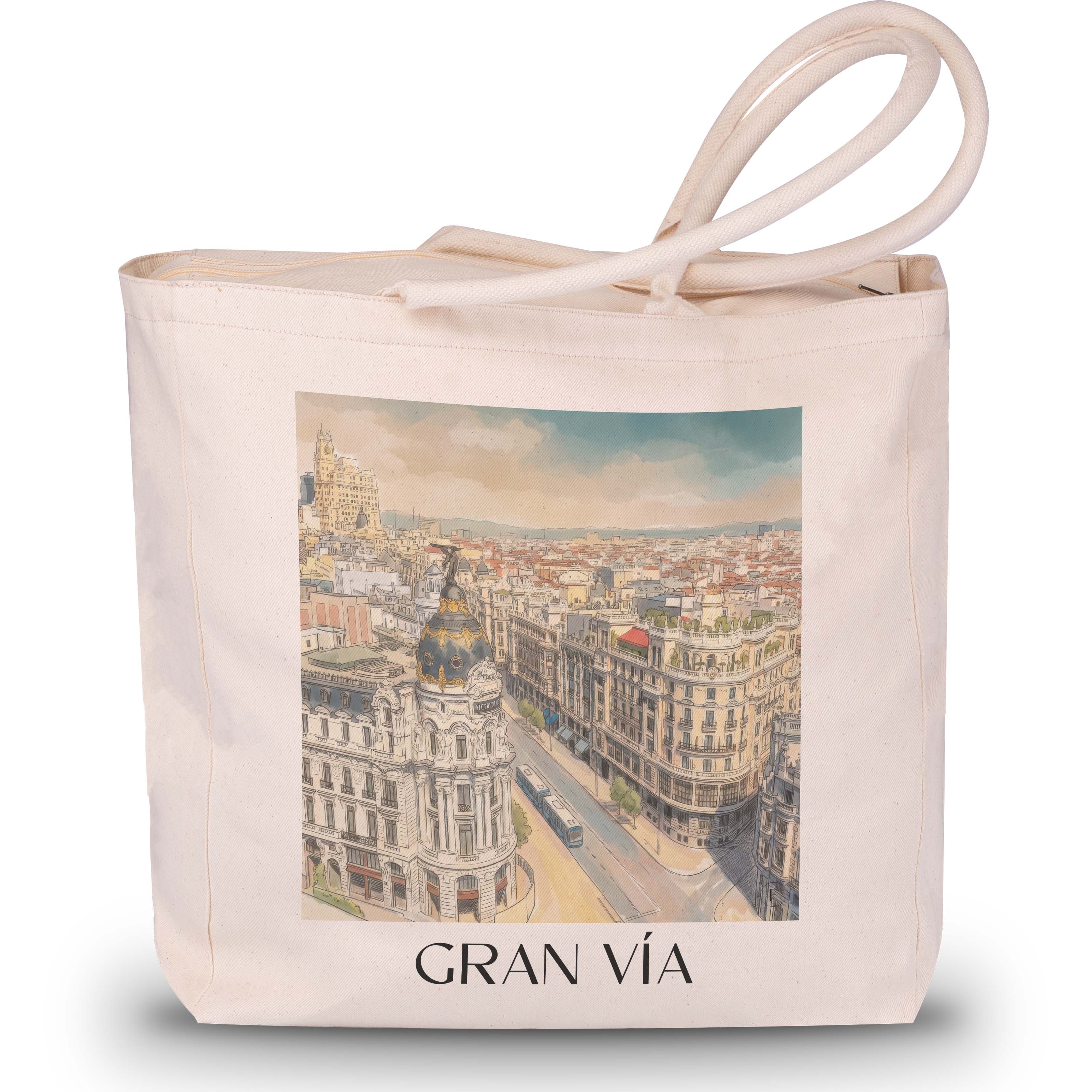 Gran Vía Shopping Tasche - Madrid - Spanien Tote Bag - Einkaufstasche im Aquarell Stil - favplace