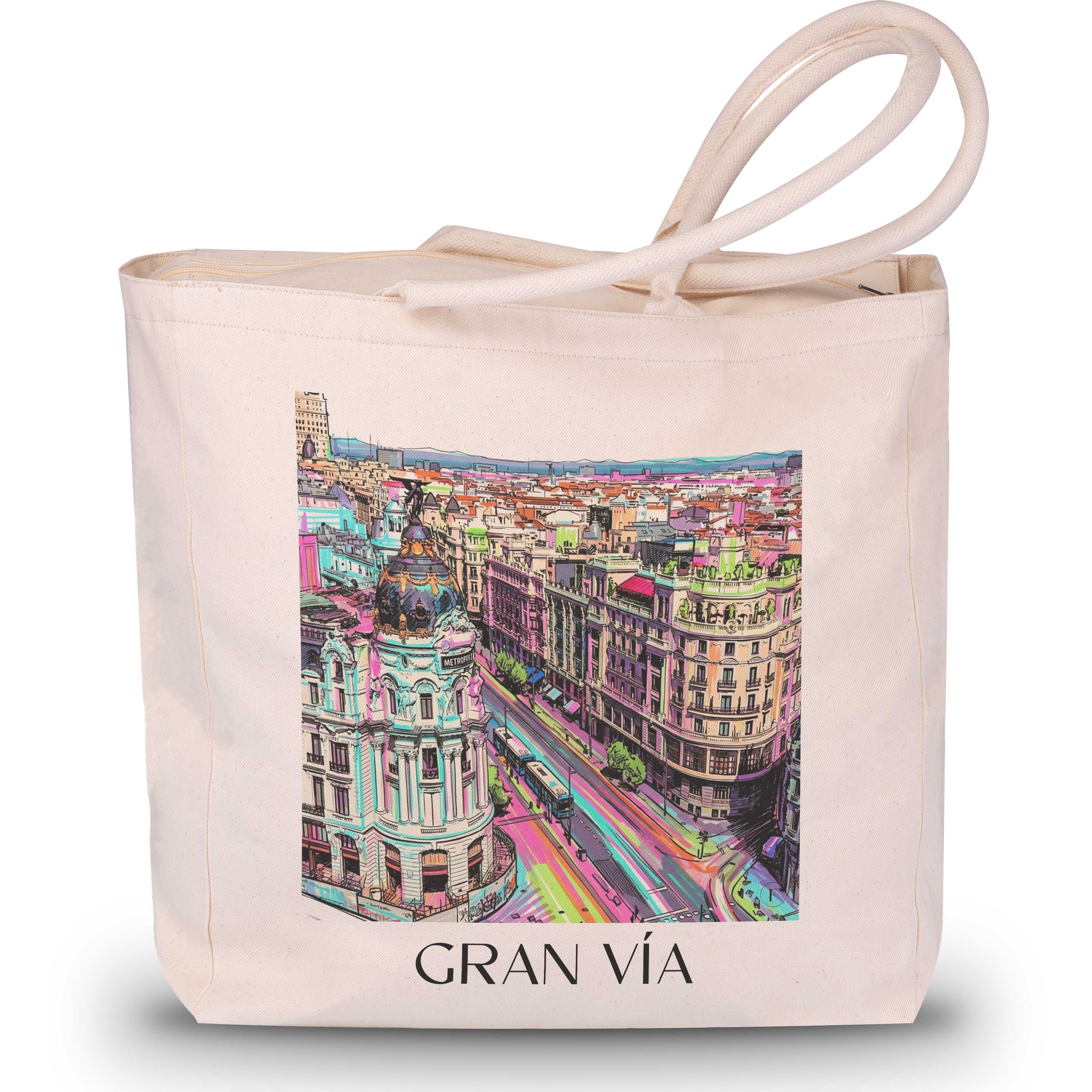 Gran Vía Shopping Tasche - Madrid - Spanien Tote Bag - Einkaufstasche im Tag Graffiti Stil - favplace