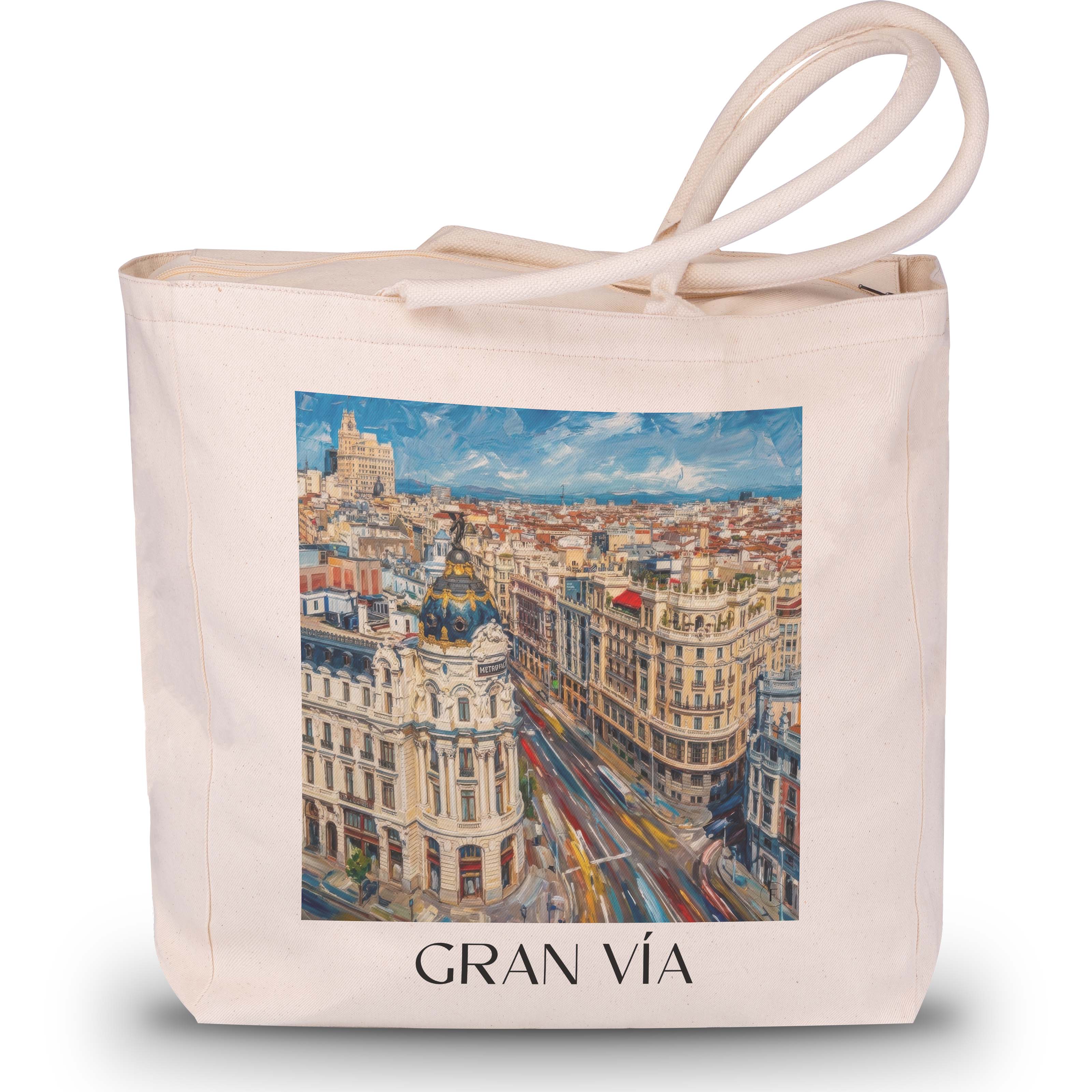 Gran Vía Shopping Tasche - Madrid - Spanien Tote Bag - Einkaufstasche im Ölgemälde Stil - favplace
