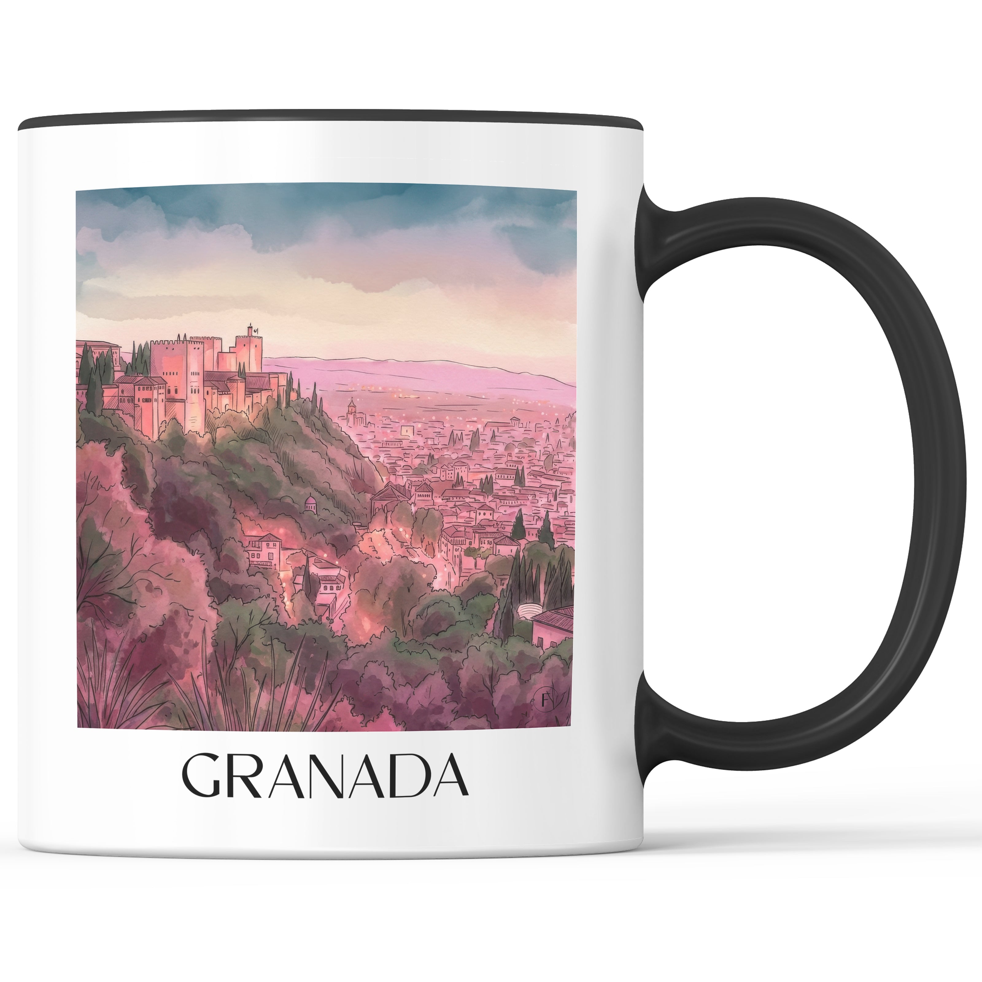 Granada Kaffeebecher - Spanien - Spanien Becher - Kaffeetasse im Aquarell Pink Stil - favplace
