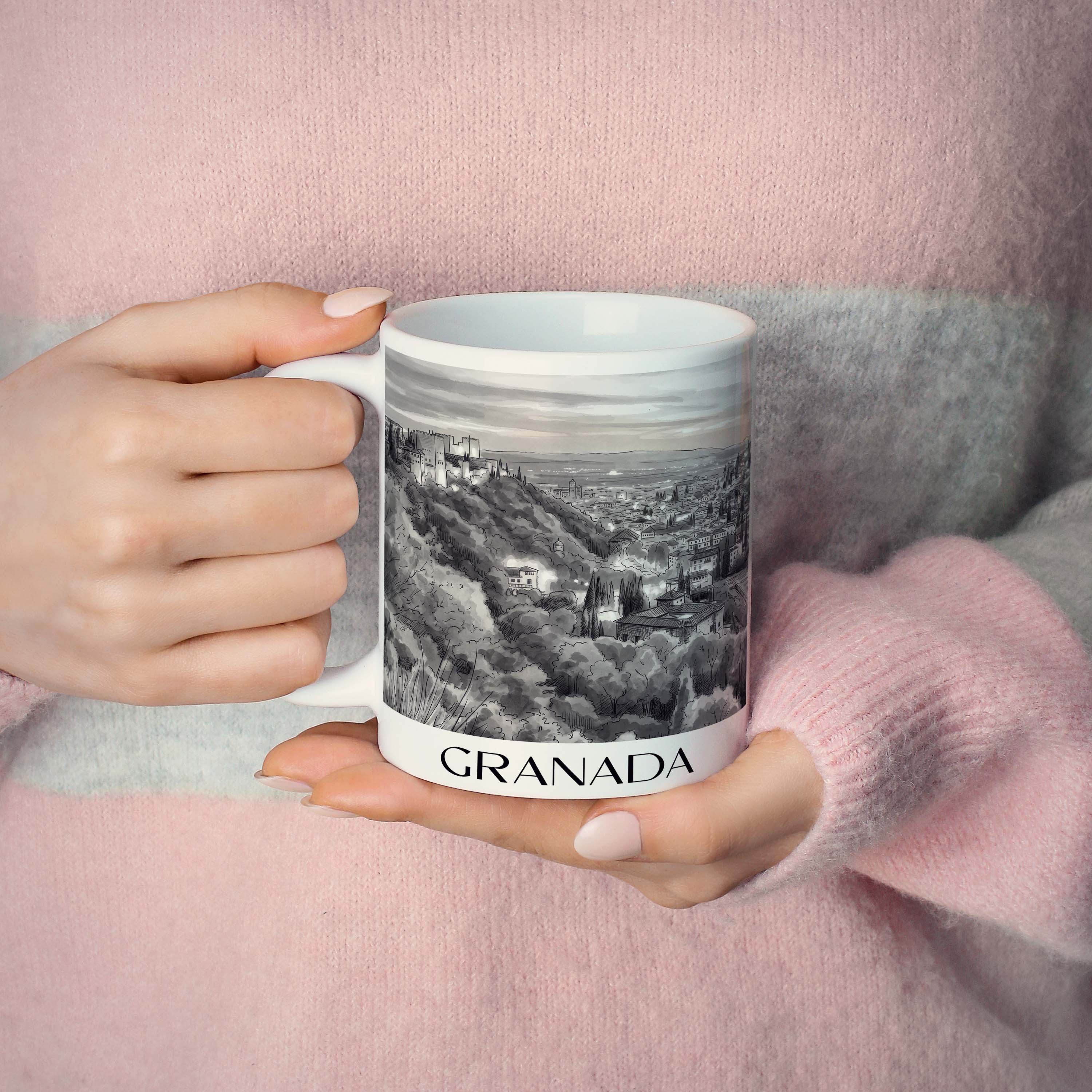 granada-spanien-spanien-kaffeebecher-aquarell-schwarz-weiss