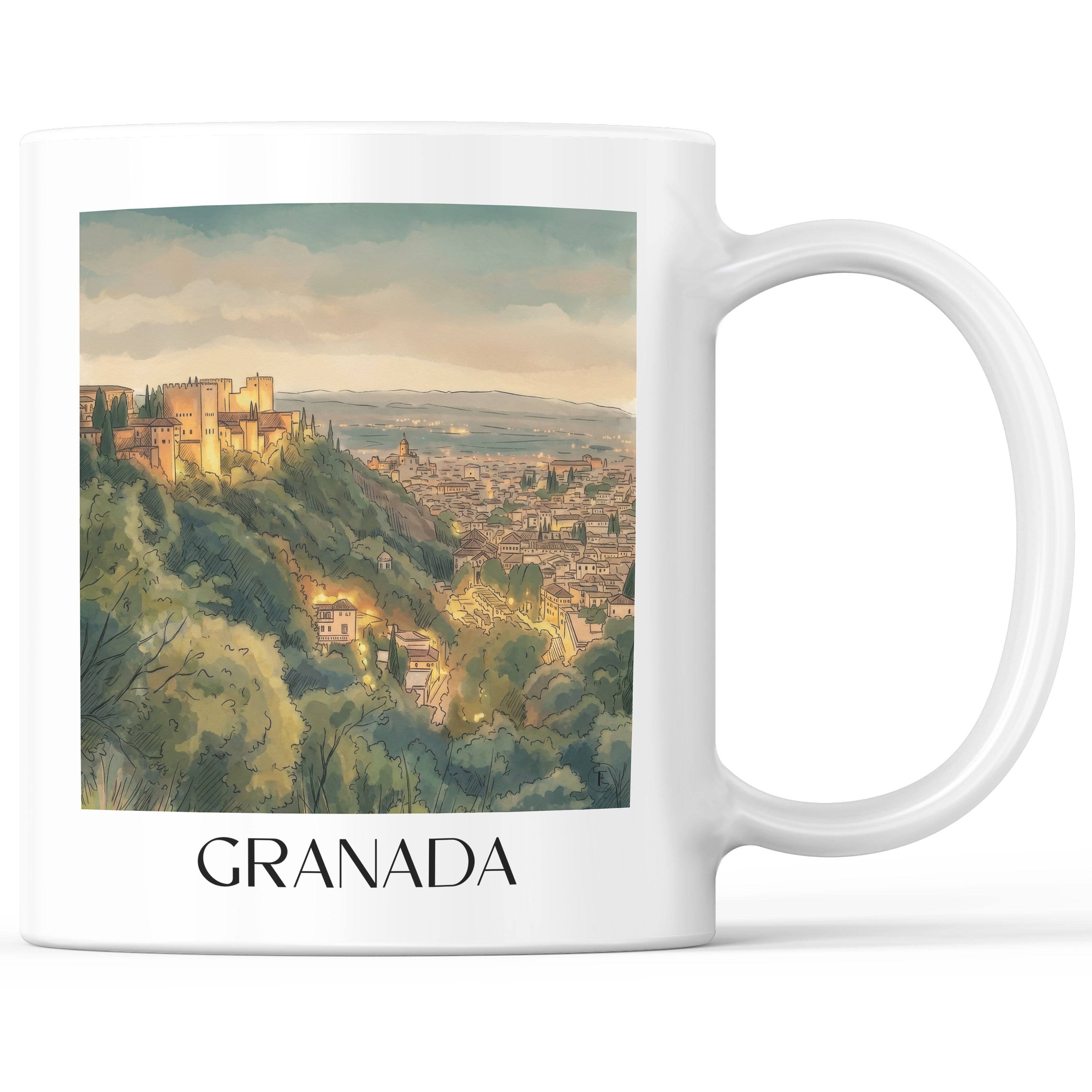 Granada Kaffeebecher - Spanien - Spanien Becher - Kaffeetasse im Aquarell Stil - favplace