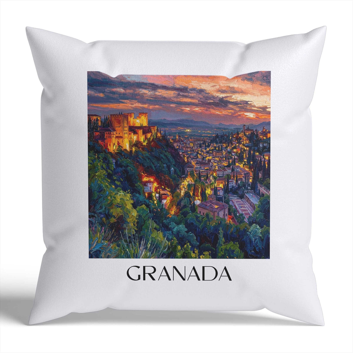 Granada Kissenhülle - Zierkissen Bezug - Spanien - Spanien Kissen bzw. Kissenbezug im Ölgemälde Stil - favplace