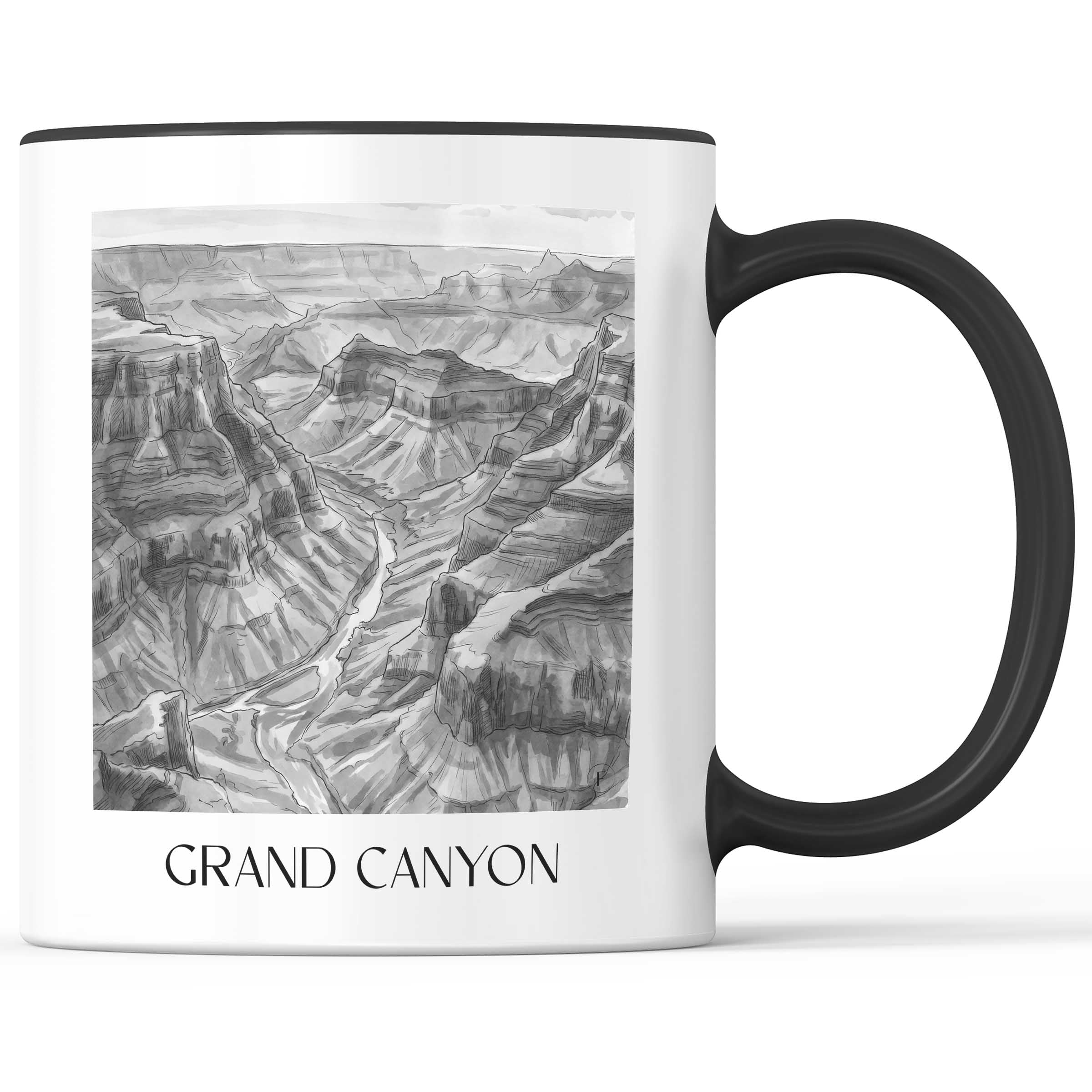Grand Canyon - USA Becher - Kaffeetasse im Aquarell Schwarz-Weiß Stil - favplace