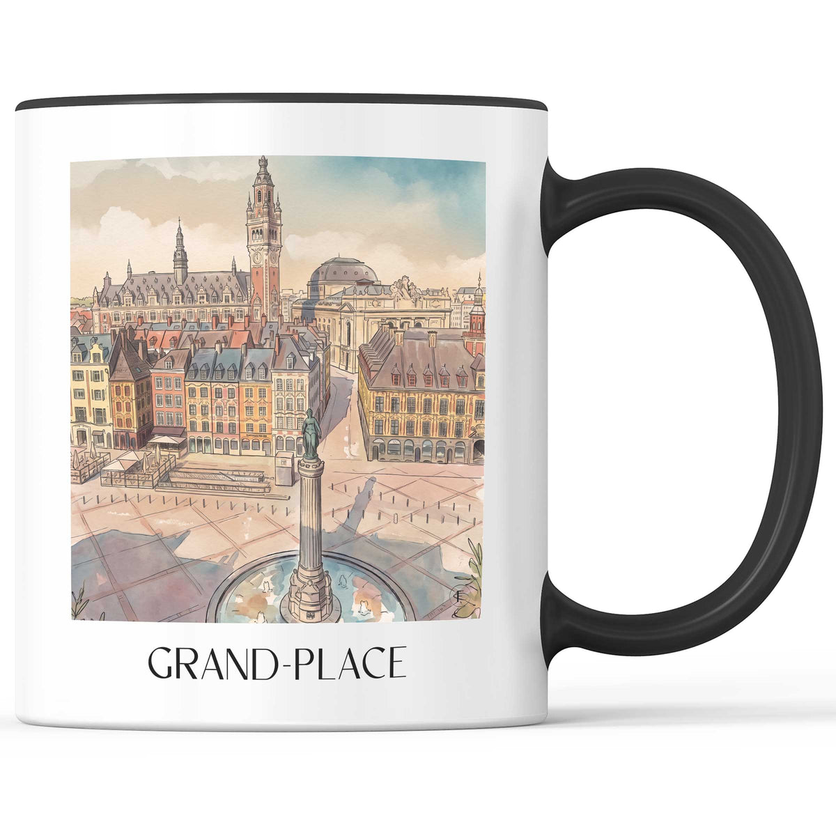 Grand-Place Kaffeebecher - Lille - Frankreich Becher - Kaffeetasse im Aquarell Stil - favplace