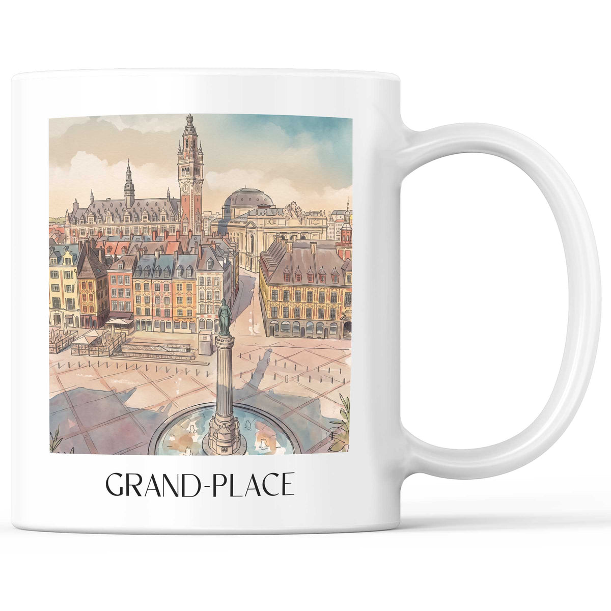 Grand-Place Kaffeebecher - Lille - Frankreich Becher - Kaffeetasse im Aquarell Stil - favplace