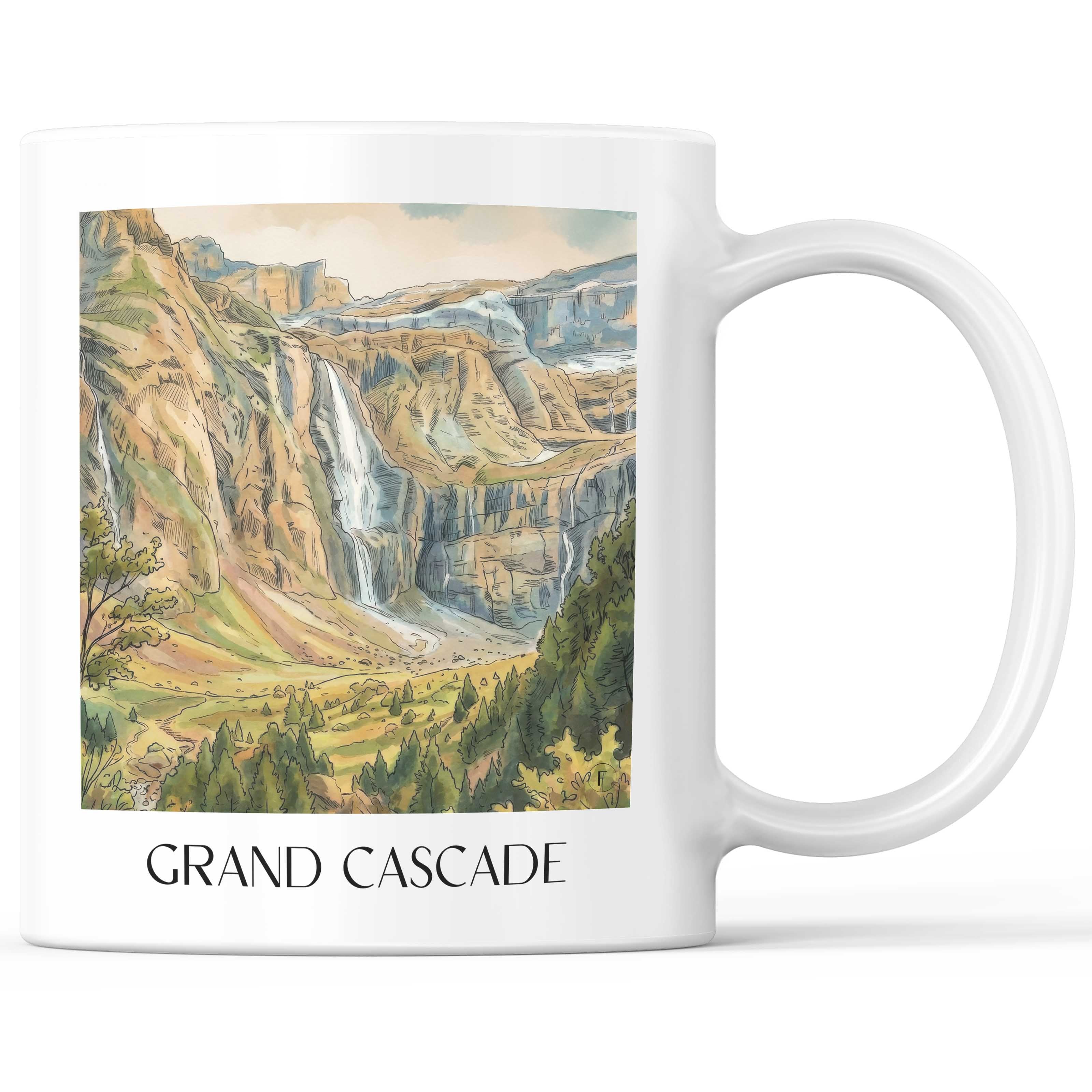 Grande Cascade Kaffeebecher - Gavarnie - Frankreich Becher - Kaffeetasse im Aquarell Stil - favplace