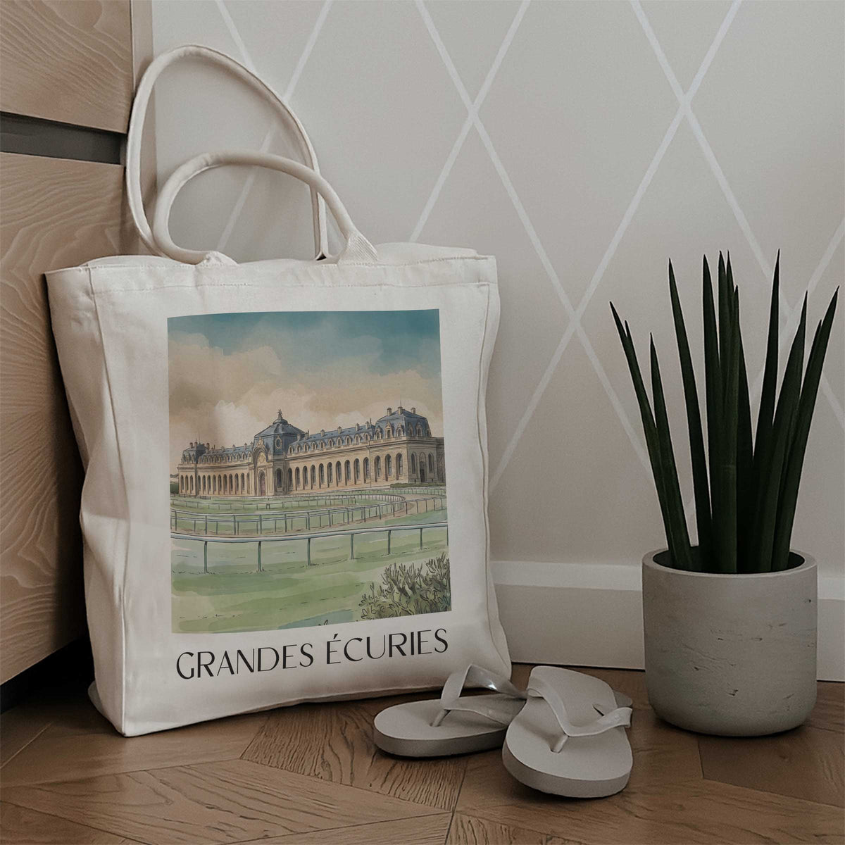 grandes-écuries-chantilly-frankreich-einkaufstasche-aquarell