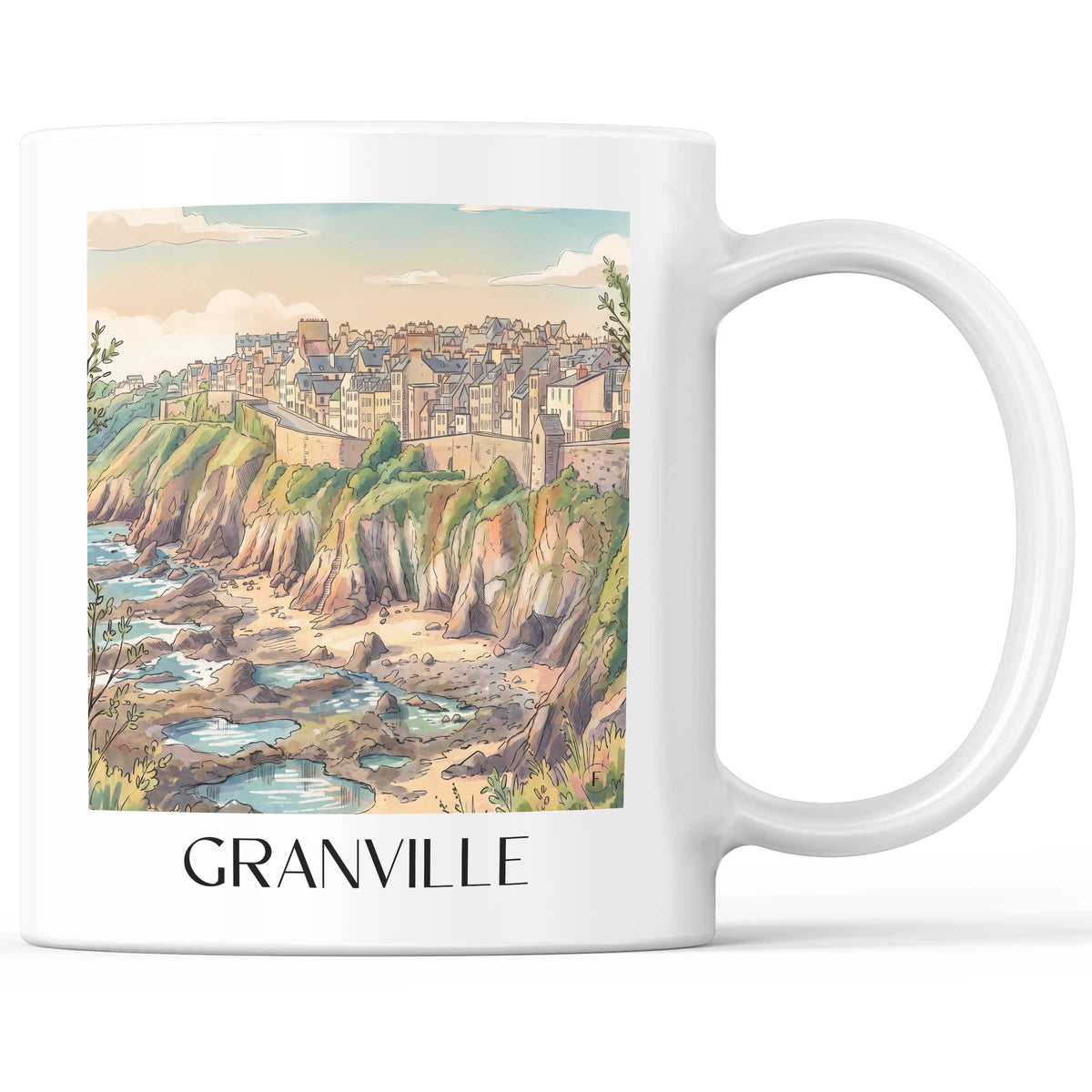 Granville Kaffeebecher - Côte des Havres - Frankreich Becher - Kaffeetasse im Aquarell Stil